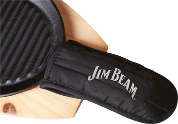 Jim Beam BBQ Grillpfanne, Gusseisen (Set, 3-tlg), inkl. Holzuntersetzer und Griffüberzug