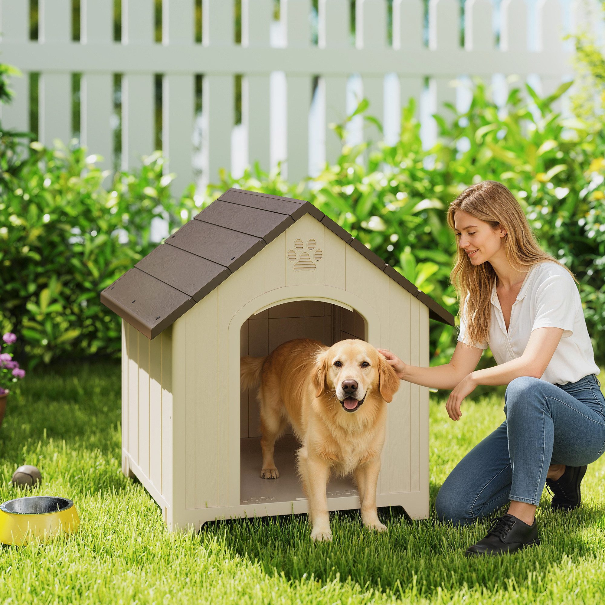 PawHut Hundehütte wetterfestes Hundehaus Outdoor Hütte mit aufklappbarem Asphaltdach, BxTxH: 88x79x89 cm