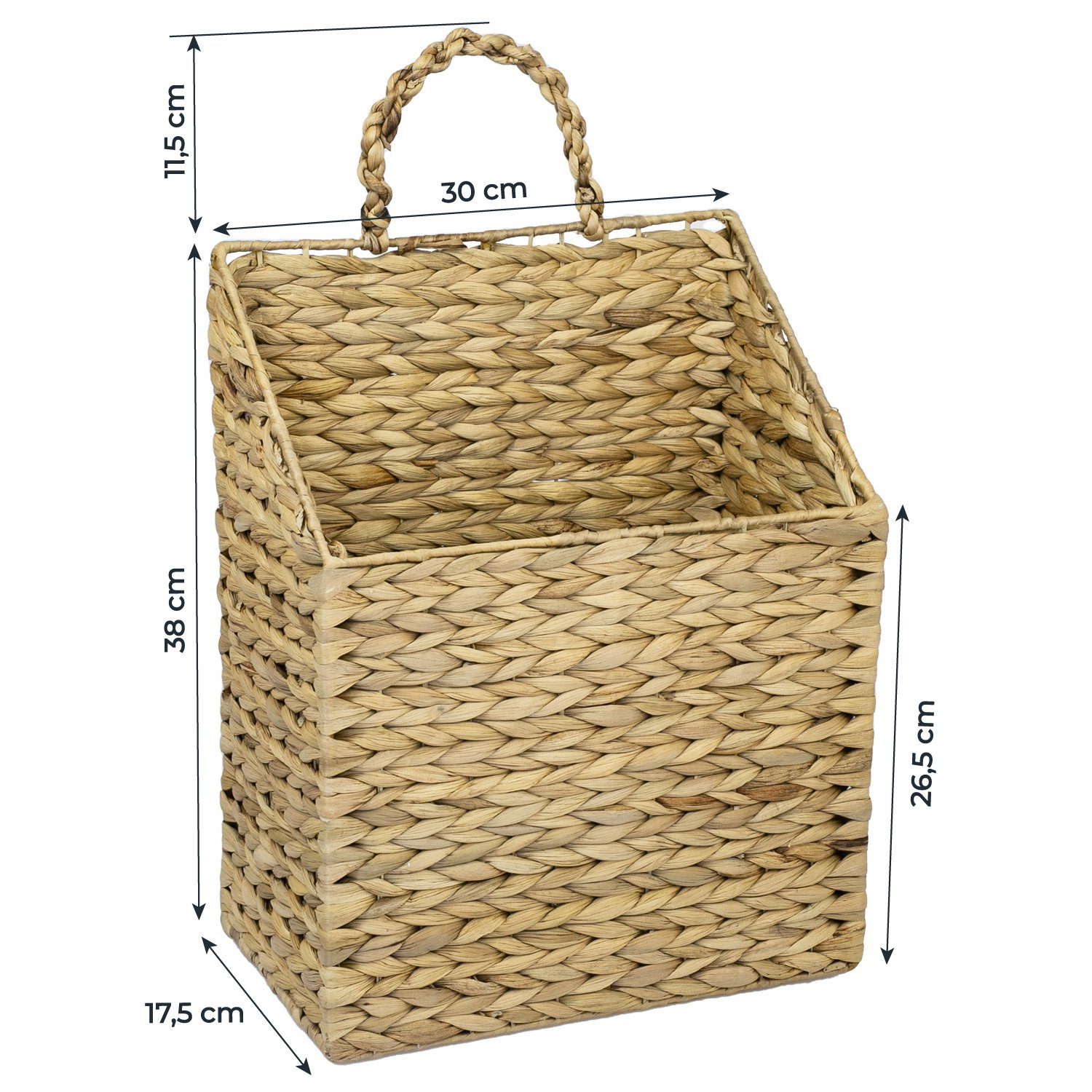 HMF Flechtkorb Hängekorb aus Wasserhyazinthe (1 St), Zeitungskorb zum Aufhängen, 30 x 17,5 x 38 cm