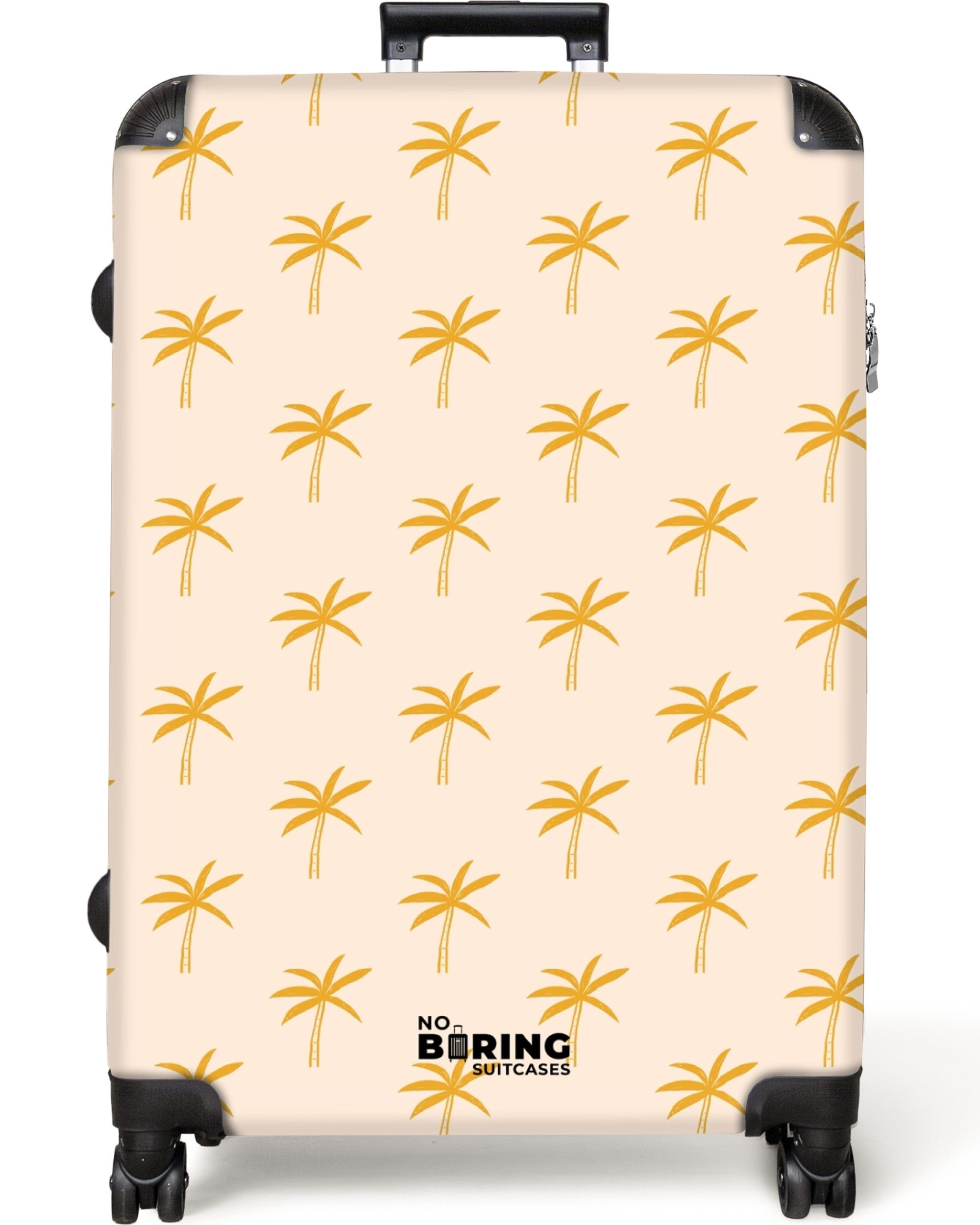 NoBoringSuitcases.com© Hartschalen-Trolley Beige mit gelben Palmen günstig online kaufen