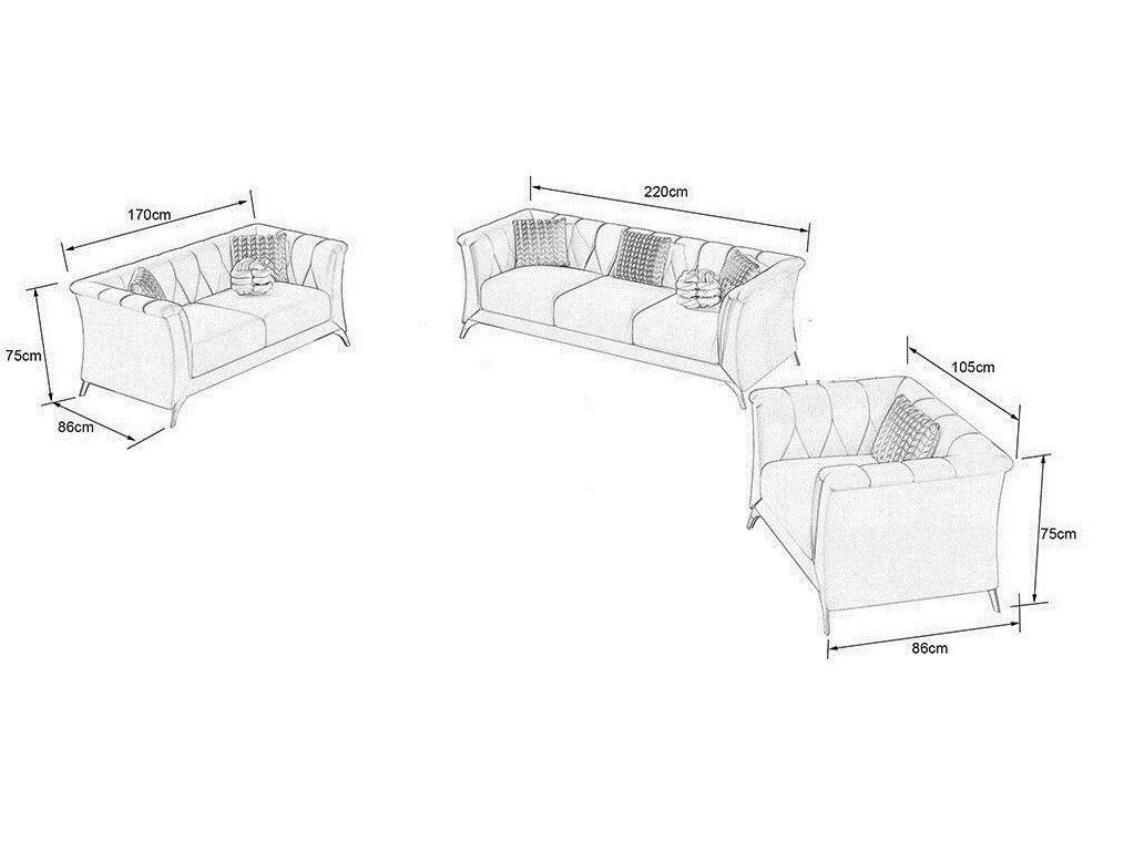 Stoff Sitzer in Made Couchen 3+2+1 Polster JVmoebel Rosa Sofagarnitur Graue Garnitur Sofas, Europe Sofa