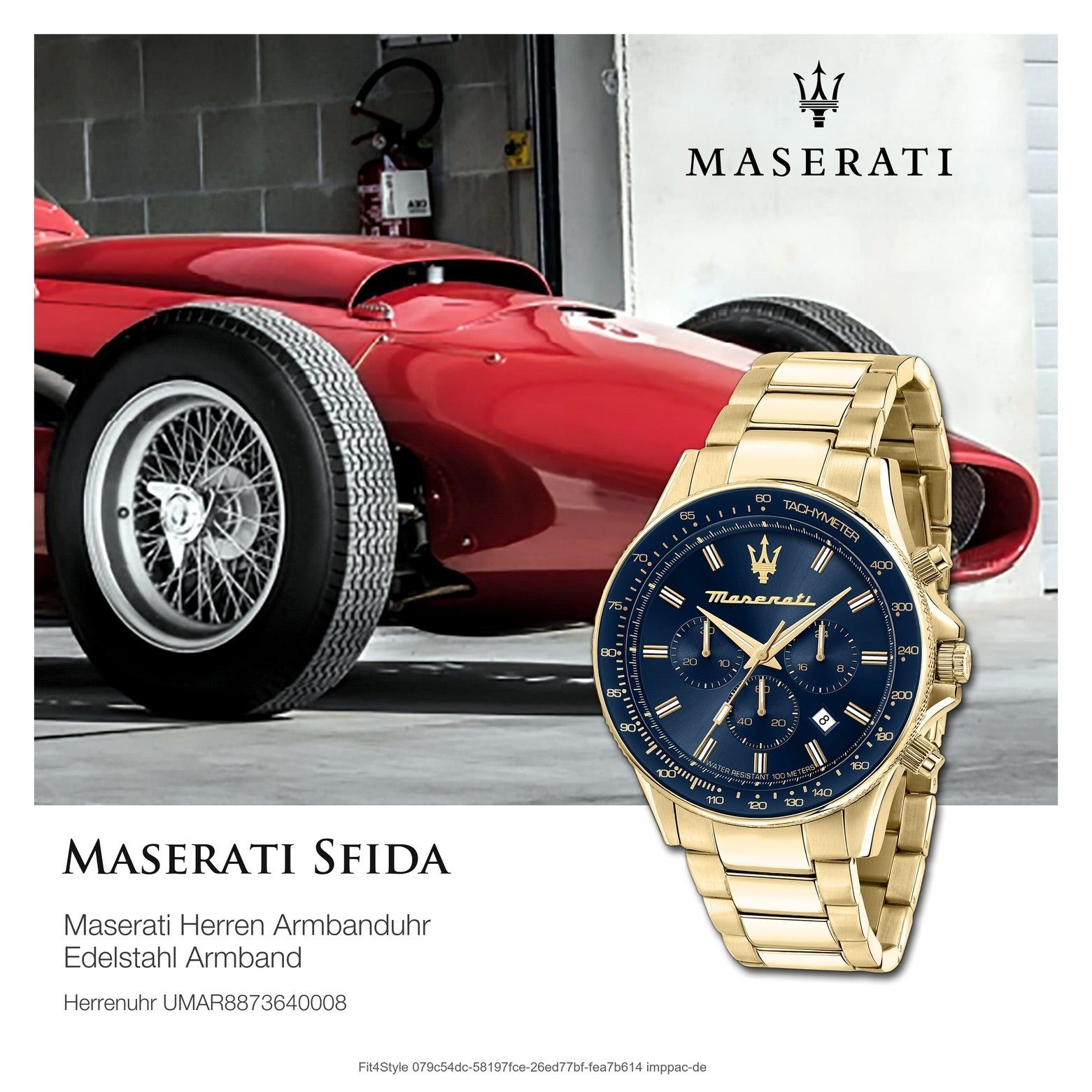 MASERATI Chronograph Maserati Herren Uhr blau, Edelstahlarmband, rund, Herrenuhr gold Italy Made-In (ca. Chronograph, 44mm) groß
