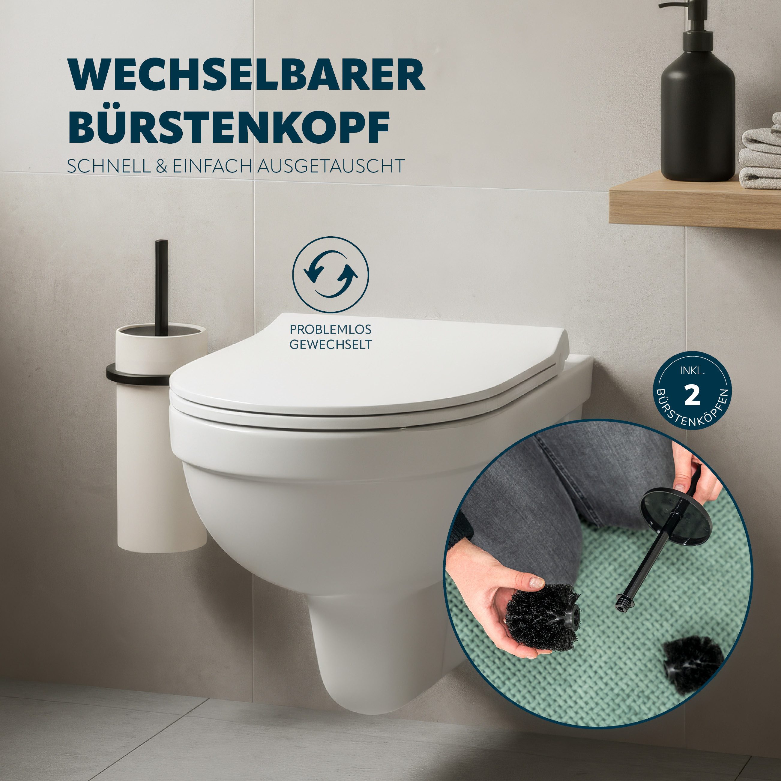 bremermann WC-Reinigungsbürste WC-Garnitur SAVONA Softtouch inkl. Wandhalterung, rund, (1-tlg) – Bild 4 von 5