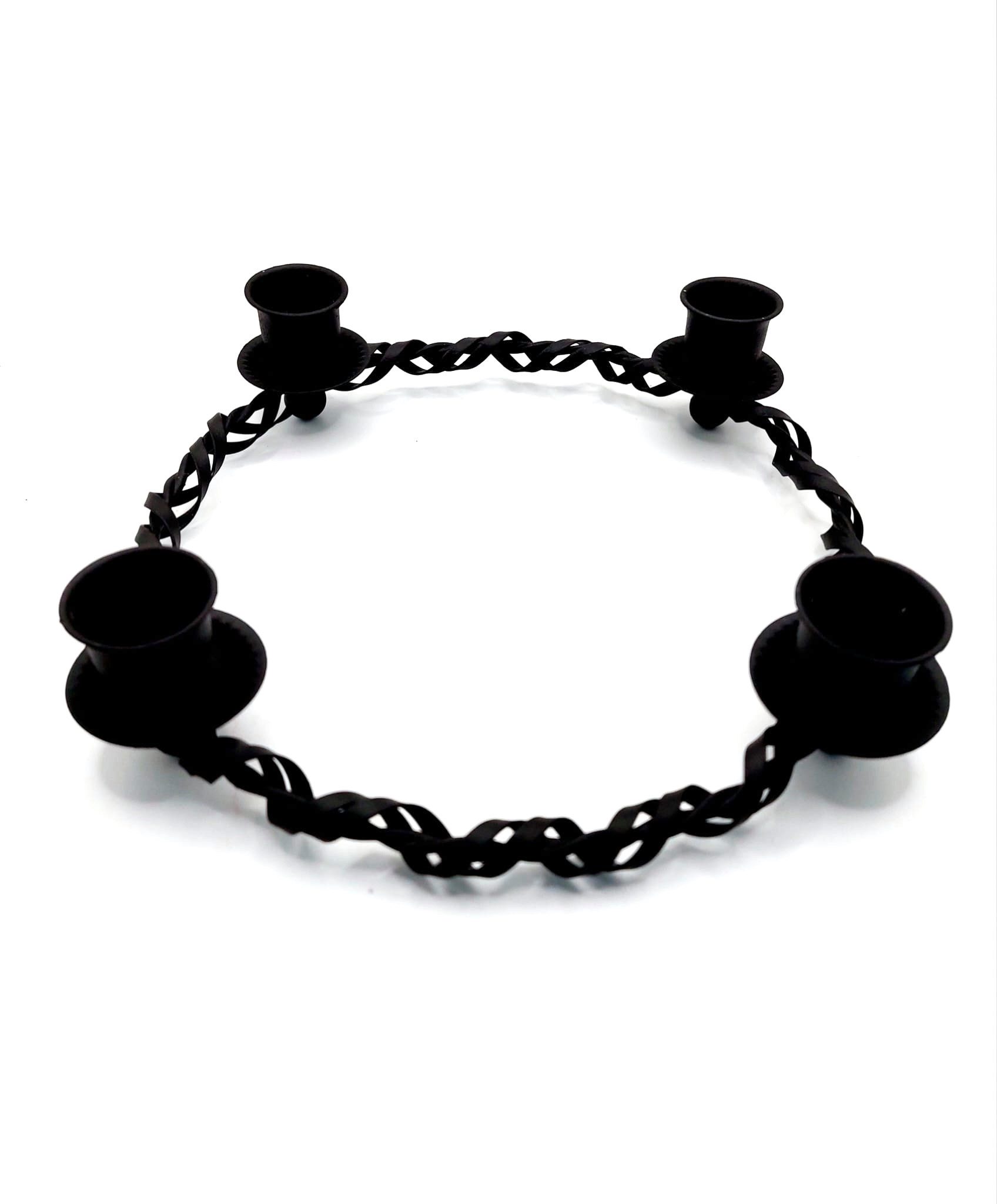 Vosteen Adventskranz Dekokranz mit 4 roten Kerzen ganzjährig vintage schwarz Metall, lange Brenndauer von ca. 5 Stunden