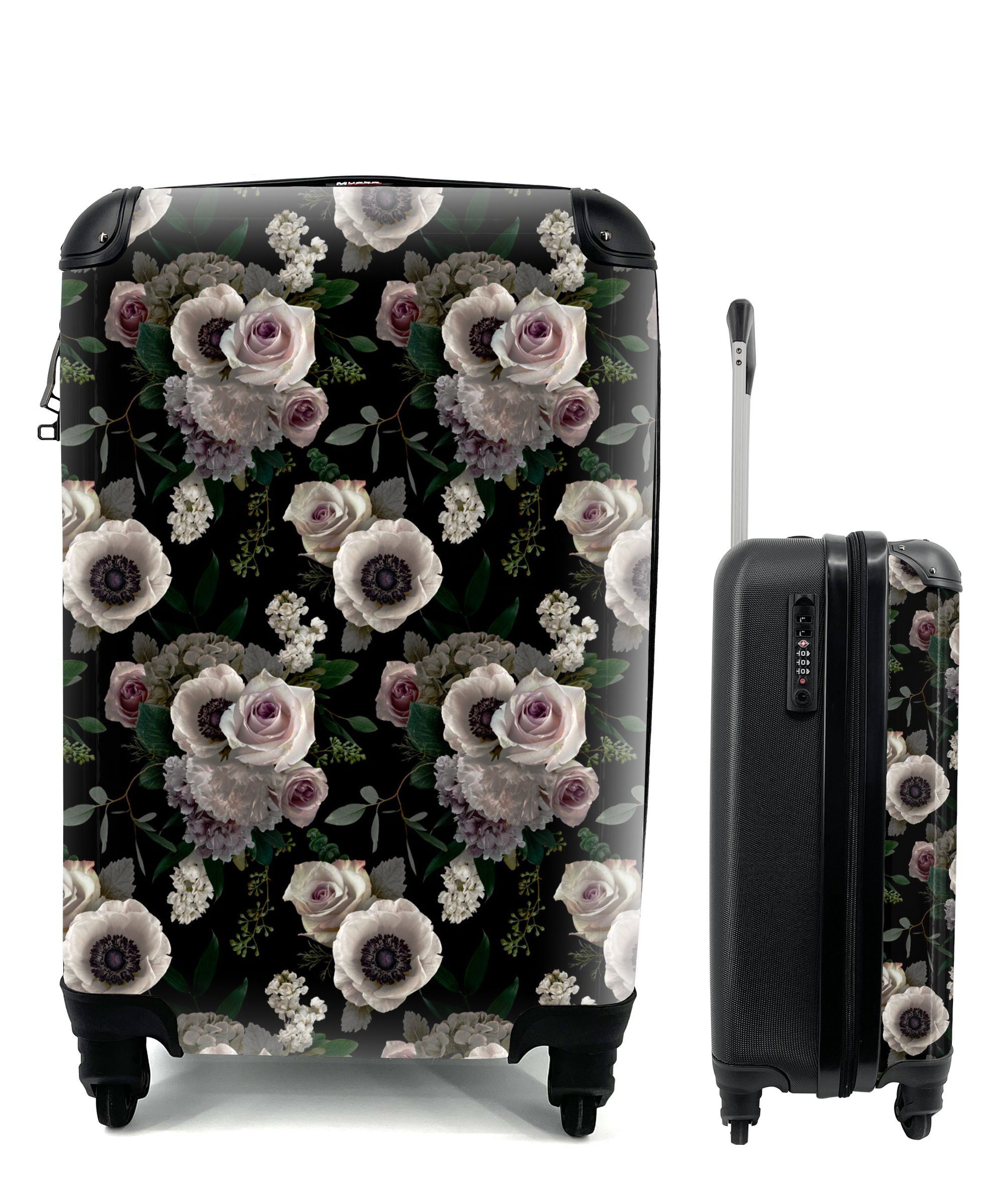 Anemone, Handgepäckkoffer mit Handgepäck für rollen, Ferien, 4 Blumen Licht - - MuchoWow Trolley, Rollen, Reisetasche Reisekoffer