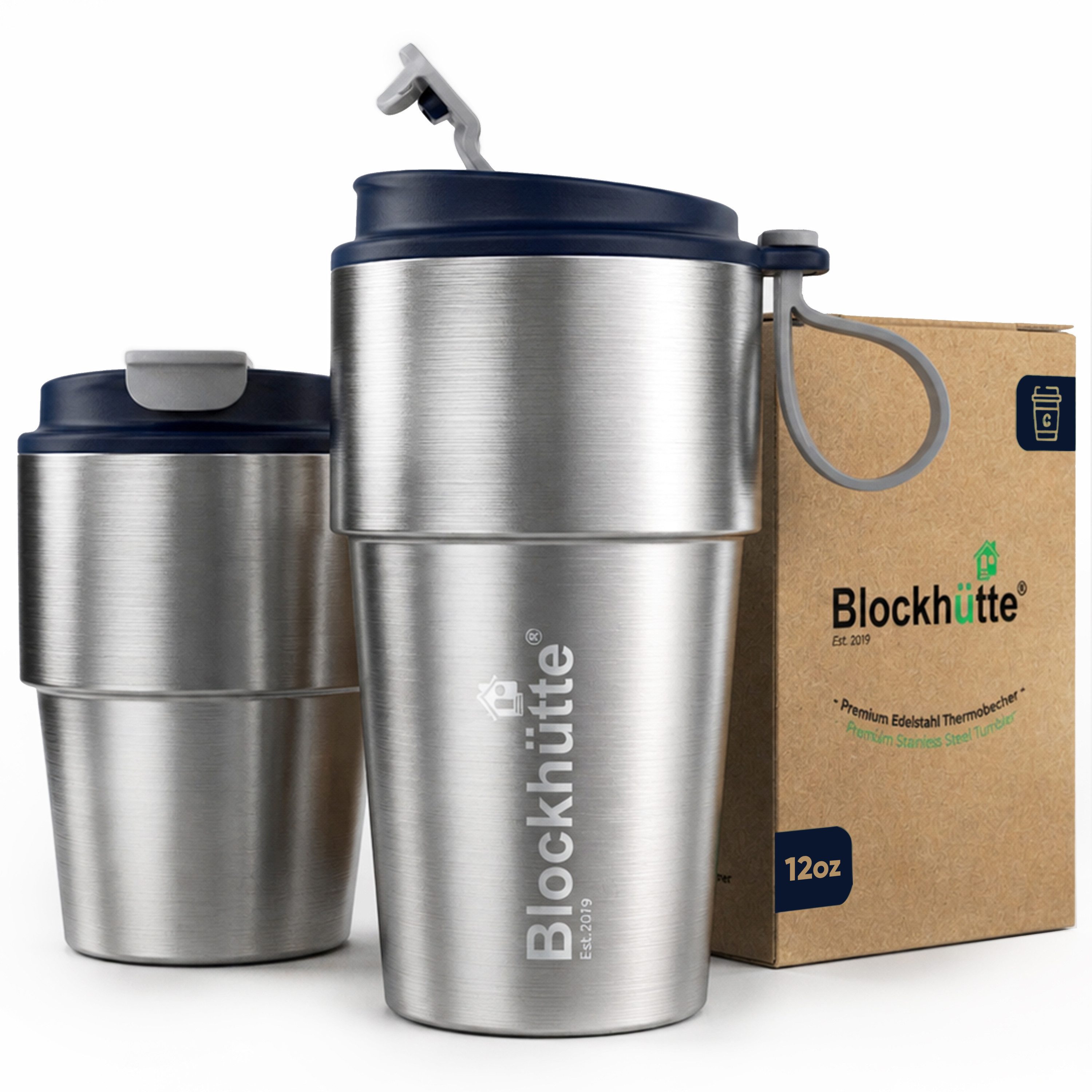 Blockhütte Thermobecher Kaffee to go - Kaffeebecher to go - Coffee to go Becher, Edelstahl, Auslaufsicher, 8 Stunden heiß, 10 Stunden kalt