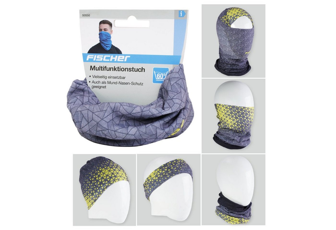 FISCHER Fahrrad Multifunktionstuch Multifunktionstuch Schlauchtuch Loop Grau, Schlauch-Schal Halstuch Bandana Outdoor Sport