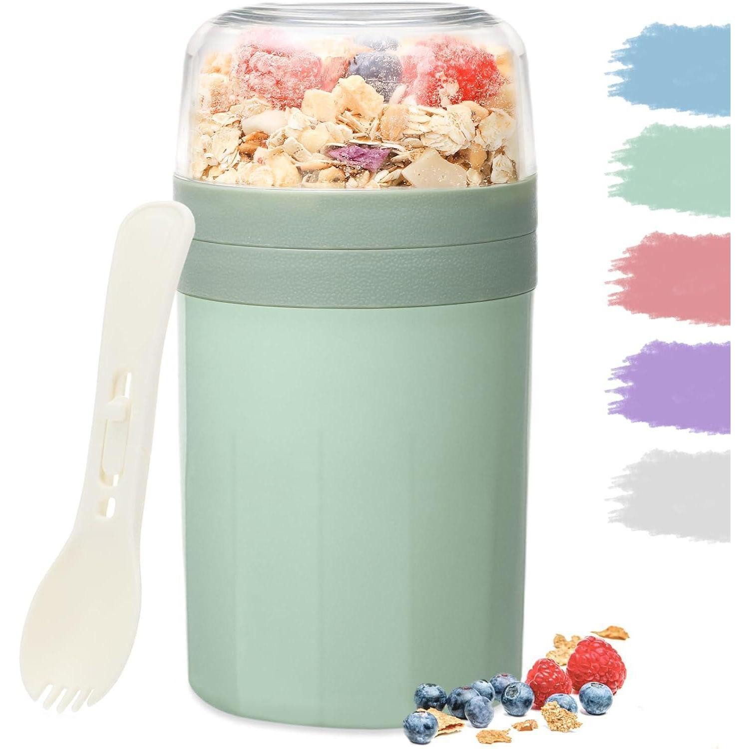 LuxusKollektion Lunchbox Müslibecher ToGo 520ml 250ml Joghurtbecher Löffel Soßenbox Grün, Kunststoff