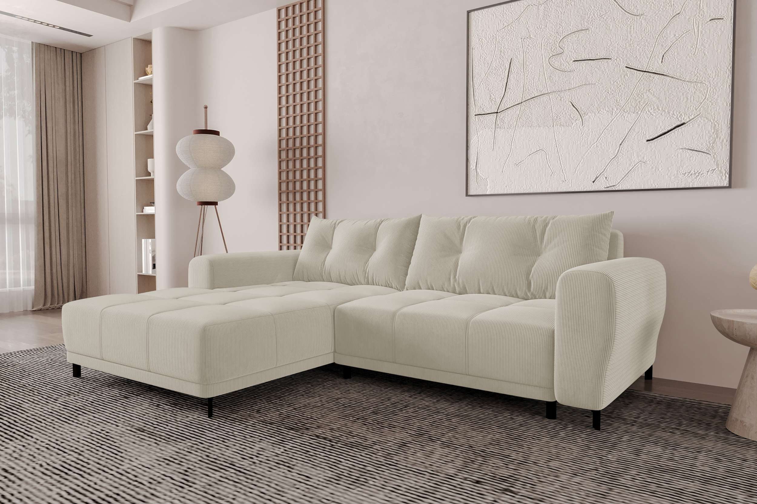 99rooms Ecksofa Massimo, Sofa L-Form, Eckcouch, mit Schlaffunktion,Rundumbezug, in Cordstoff POSO