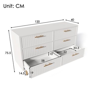 IDEASY Kombikommode Kommode, Aufbewahrungseinheit mit 6 Schubladen, 75*120*40 cm, (Wohnzimmer-Schlafzimmer-Sideboard), mit Metallbeinen und Griffen