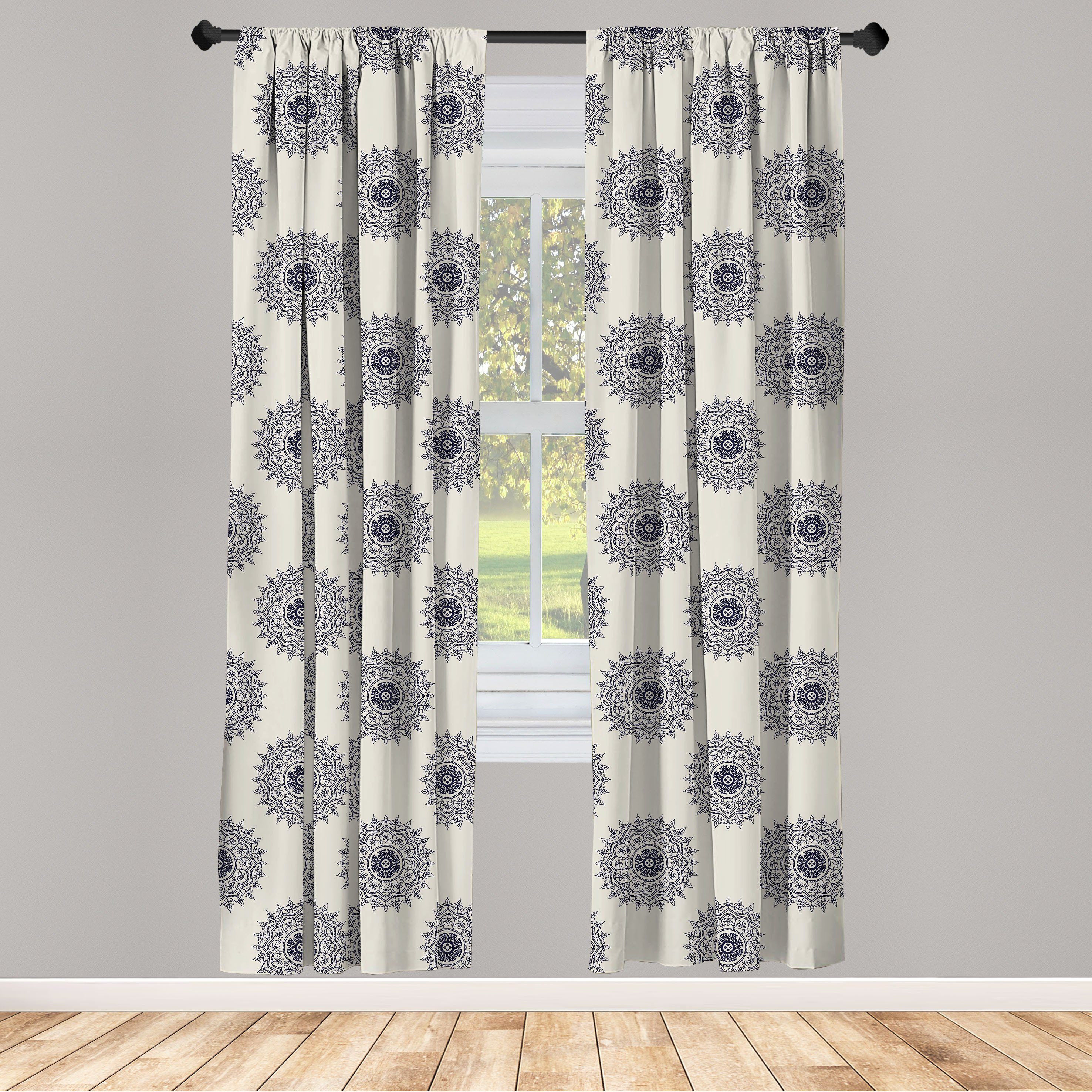 Gardine Vorhang für Wohnzimmer Schlafzimmer Dekor, Abakuhaus, Microfaser, orientalisch belaubt Medaillon