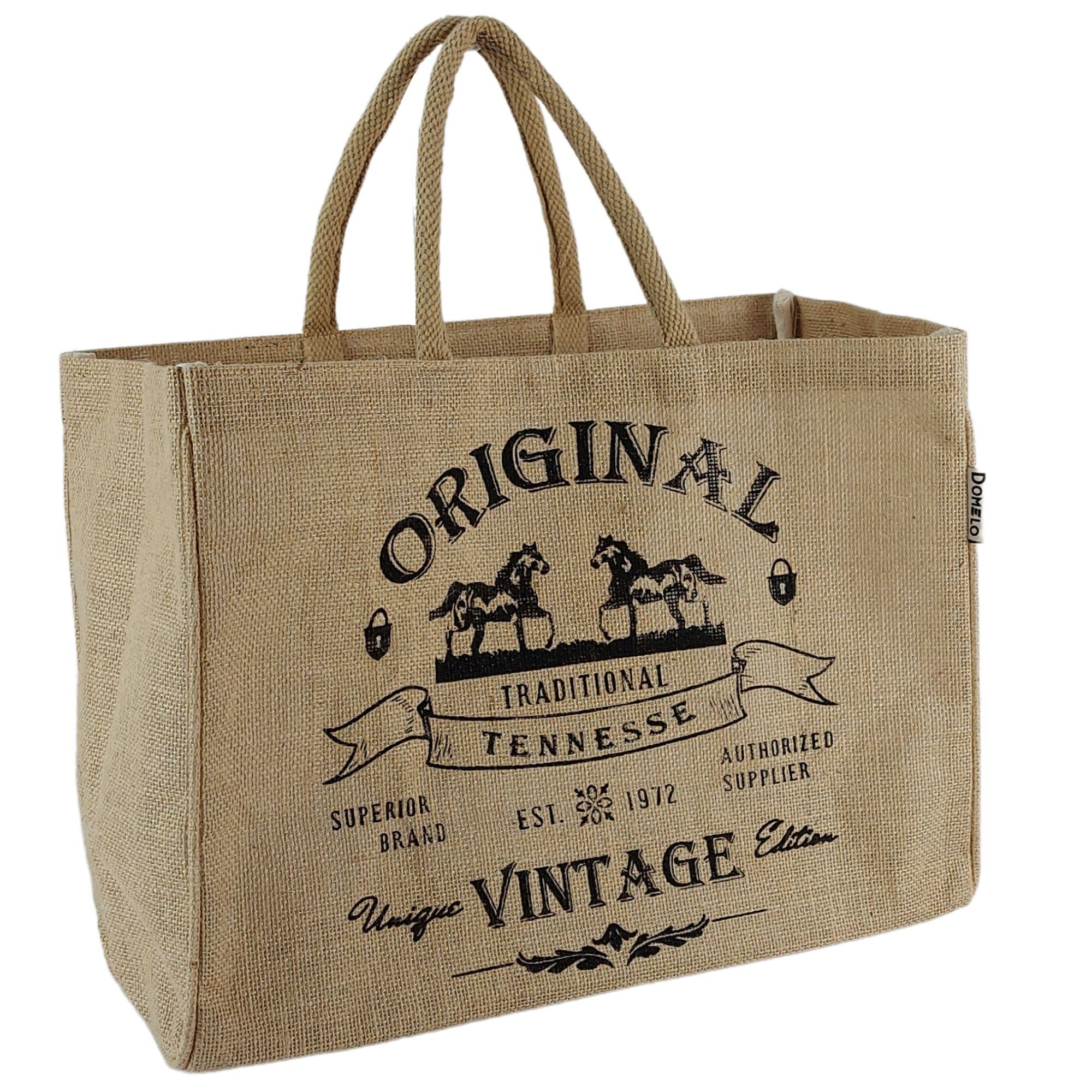 Domelo Einkaufskorb Jute Einkaufskorb, Vegan Einkaufstasche, Korbtasche, Shopping bag, Boden verstärkt