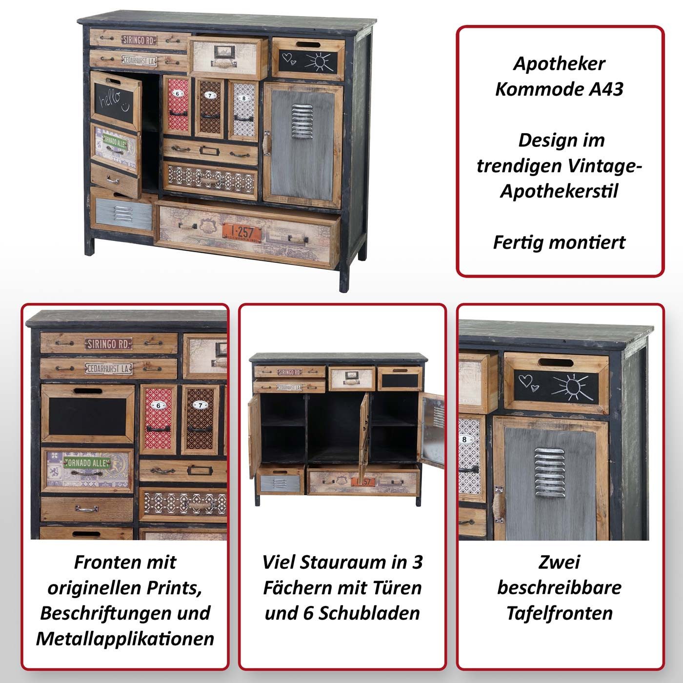 MCW Apothekerschrank MCW-A43-100 Shabby-Look, Komplett fertig montiert