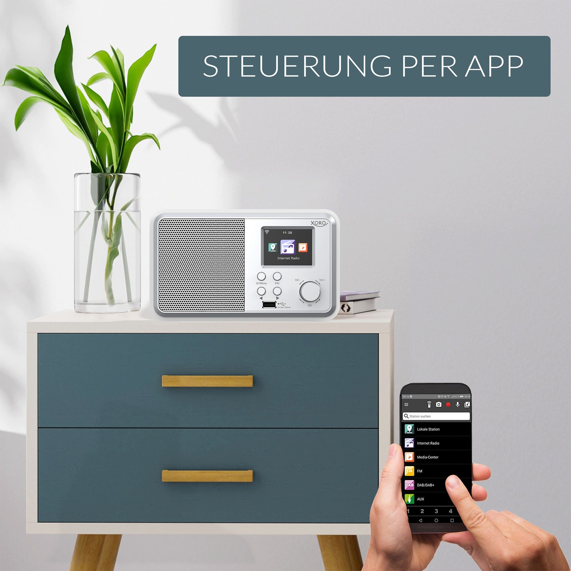 Xoro DAB 300 IR Digitalradio mit DAB+, FM, Bluetooth, App-Steuerung Internet-Radio (Digitalradio (DAB), FM, Internetradio, Podcast, Wecker (2), 3 W, Internetradio mit über 30.000 Sendern,App‑Steuerung (iOS/Android)