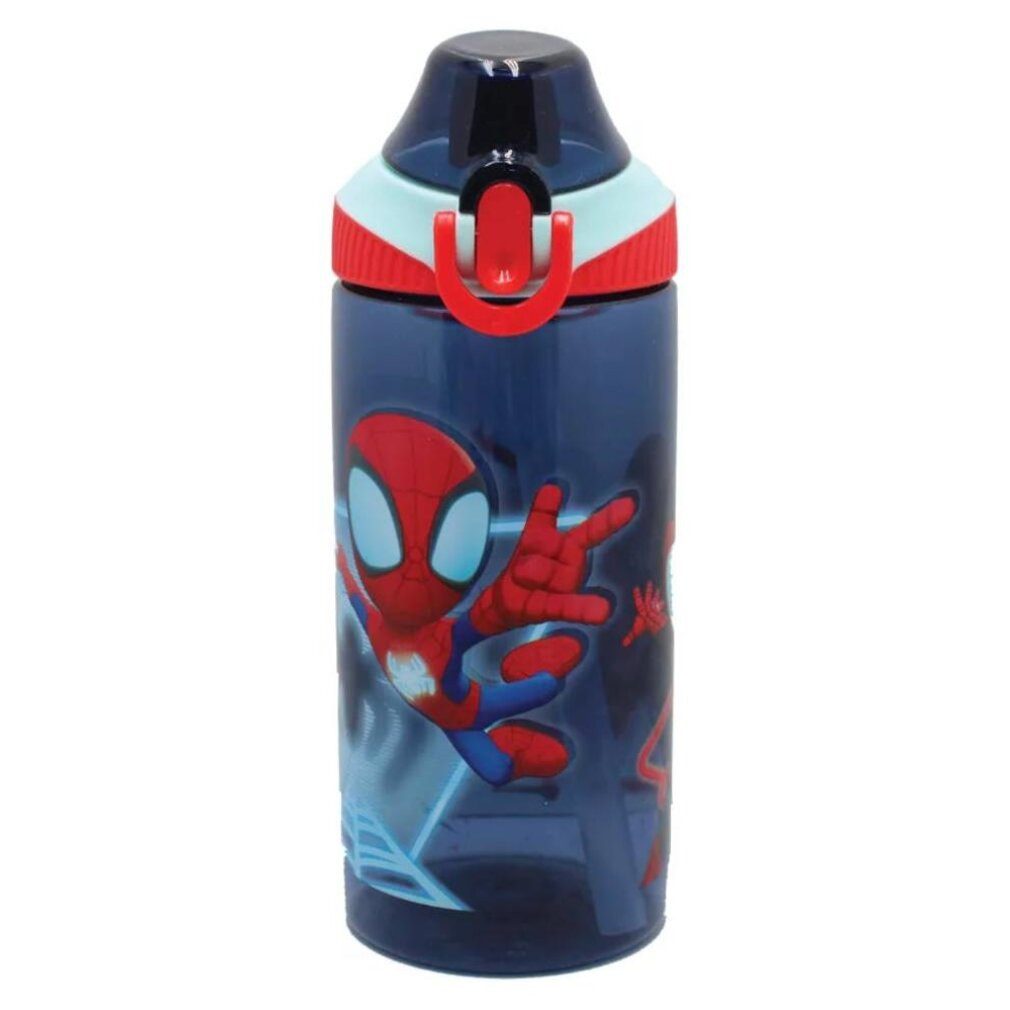 Giovas Trinkflasche Spiderman Spiderman Spidey Web Kunststoff-Trinkflasche mit Strohhalm