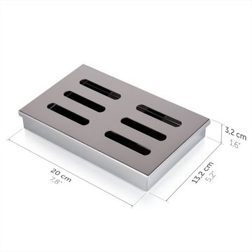 Blumtal Räucherbox Smokerbox aus rostfreiem Edelstahl für Gas- und Holzkohlegrill (2-tlg) 1 Räucherbox oder 1 Räucherbox inklusive Buchenholz-Chips (150g) mit edler Chromoptik