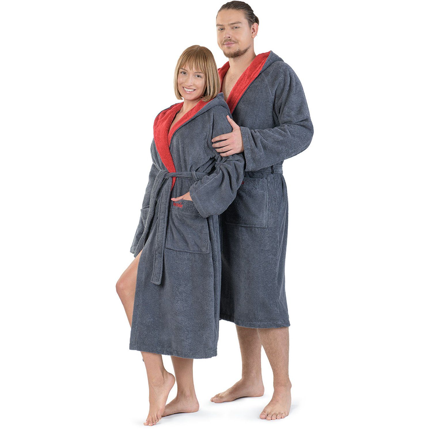 Mount Swiss Bademantel Mount Swiss Bademantel ARBON mit Kapuze I Morgenmantel flauschig I, Baumwolle, Weitenverstellung, Bindegürtel