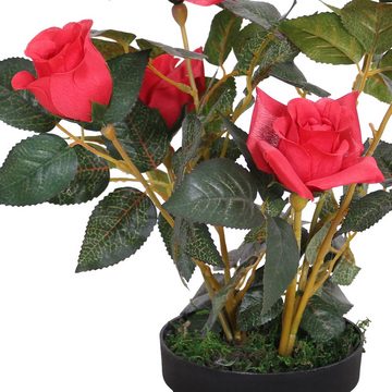 Kunstblume Rose Rosenstock Rosenbusch Kunstpflanze Künstliche Pflanze Rot 40 cm, Decovego