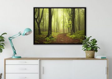 Pixxprint Leinwandbild Weg im Wald, Wanddekoration (1 St), Leinwandbild fertig bespannt, in einem Schattenfugen-Bilderrahmen gefasst, inkl. Zackenaufhänger