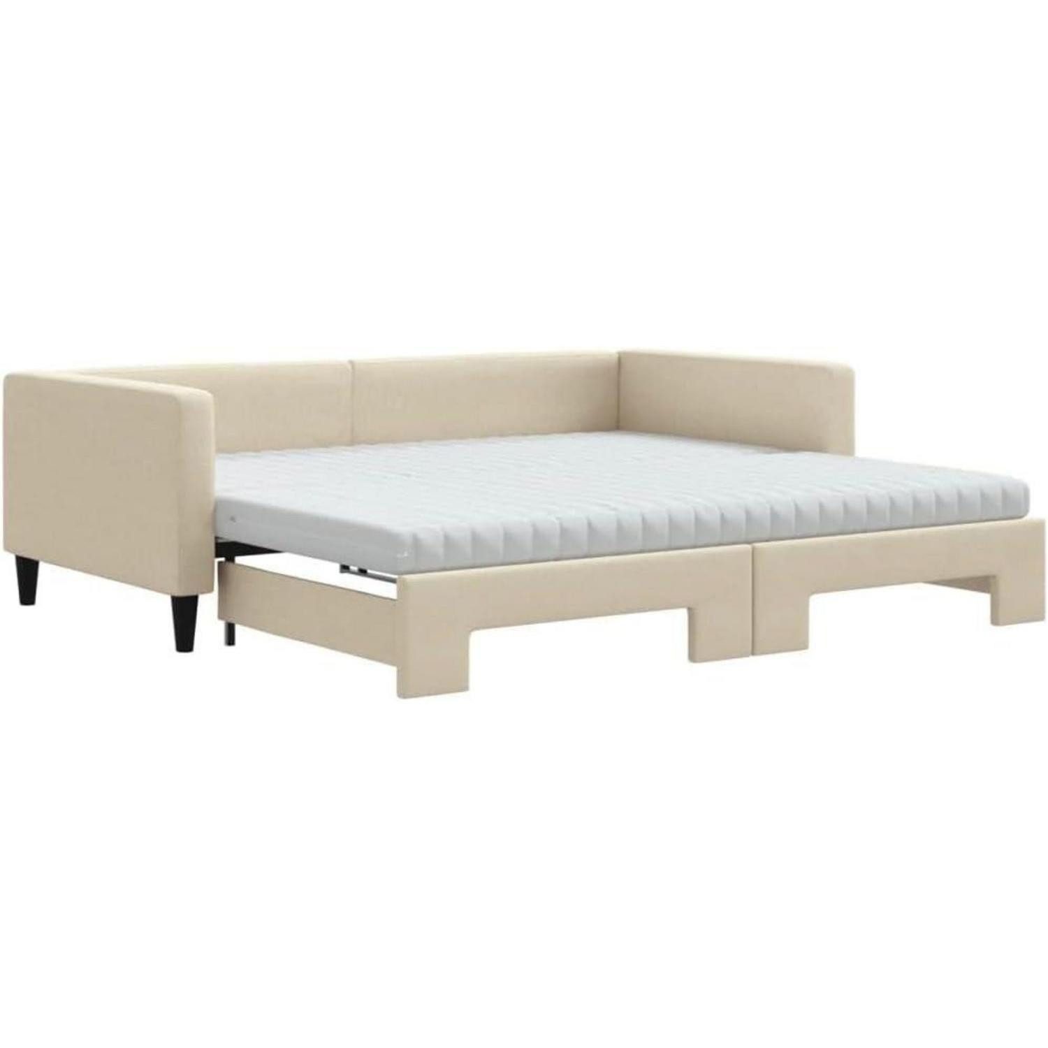 LuxusKollektion Schlafsofa Sofabett Ausziehbar 100 x 200 mit Bettkasten & Matratze Creme