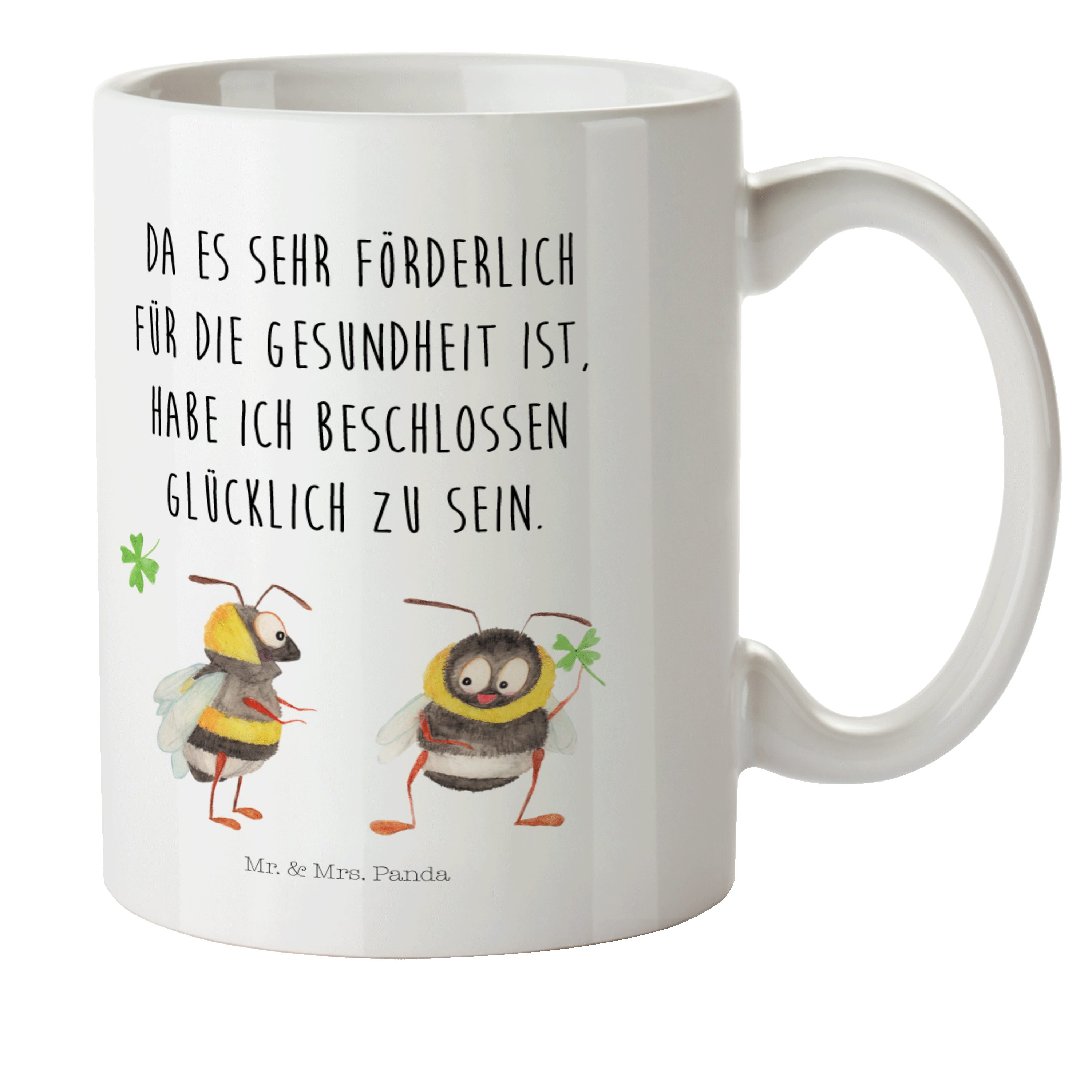 Mr. & Mrs. Panda Kinderbecher - fröhlic, Hummeln Geschenk, Kleeblatt - Weiß Spruch mit Kinderbecher, Kunststoff