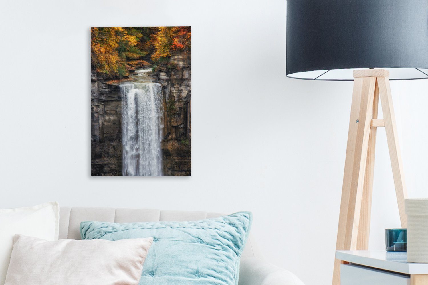 fertig Wasserfall Leinwandbild bespannt Zackenaufhänger, Gemälde, 20x30 Herbst, OneMillionCanvasses® York cm inkl. (1 Leinwandbild - New St), -