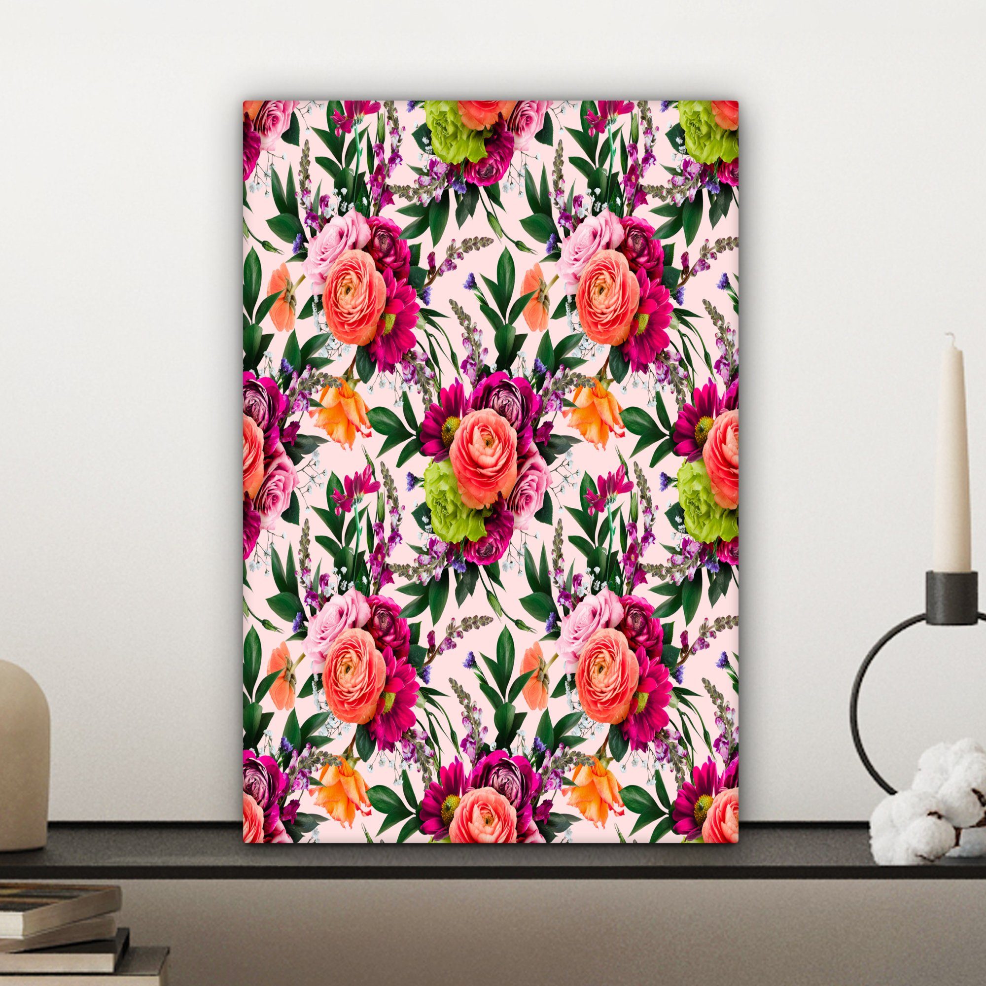20x30 fertig cm Rosen (1 Leinwandbild inkl. St), - OneMillionCanvasses® Lila, - Blumen Gemälde, Zackenaufhänger, bespannt Leinwandbild