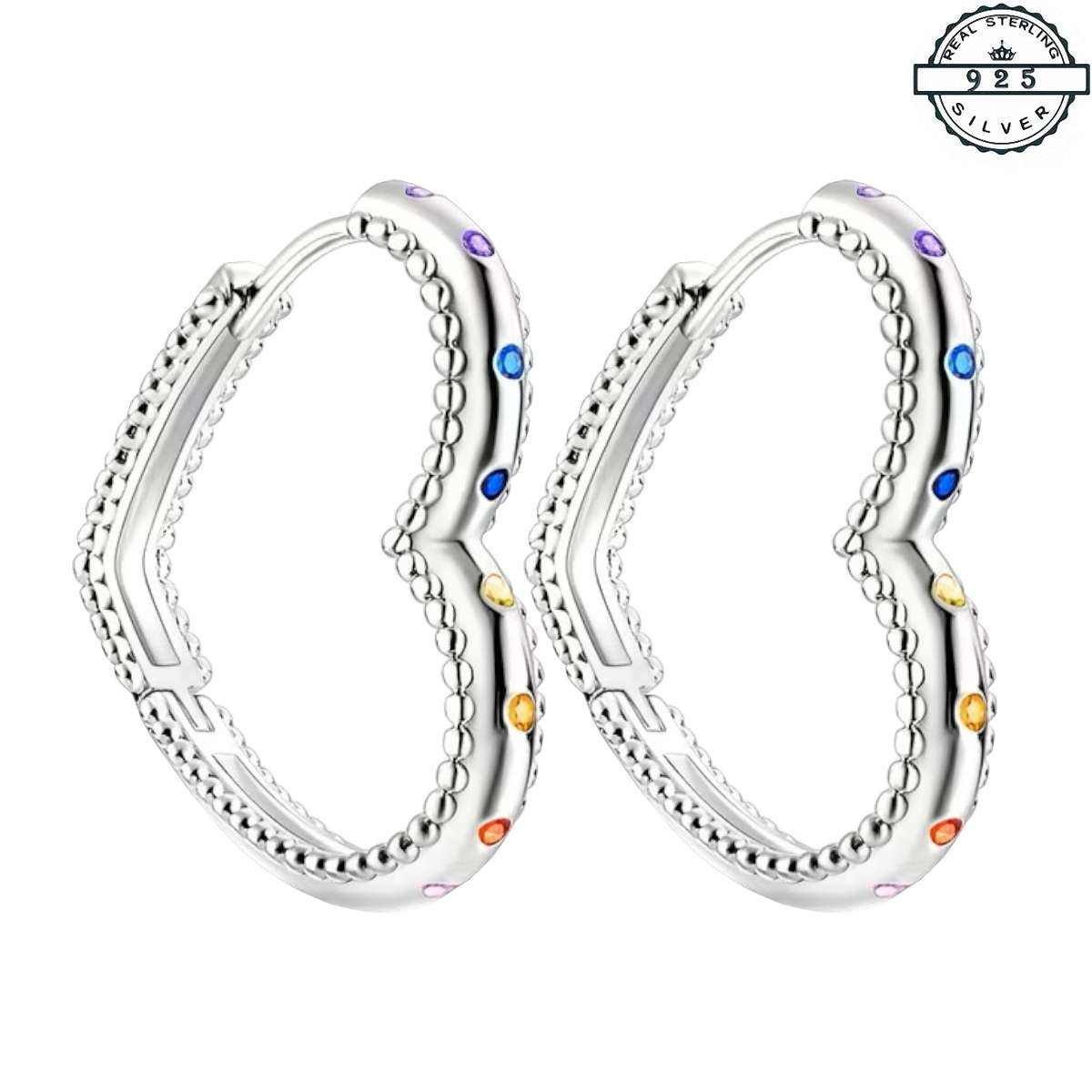 Taffstyle Paar Creolen Herz Creolen 925 Sterling Silber Ohrringe kleine bunte Kristalle (Romantische Herzcreolen mit bunten Kristallen perfekt als Geschenkidee für Damen)