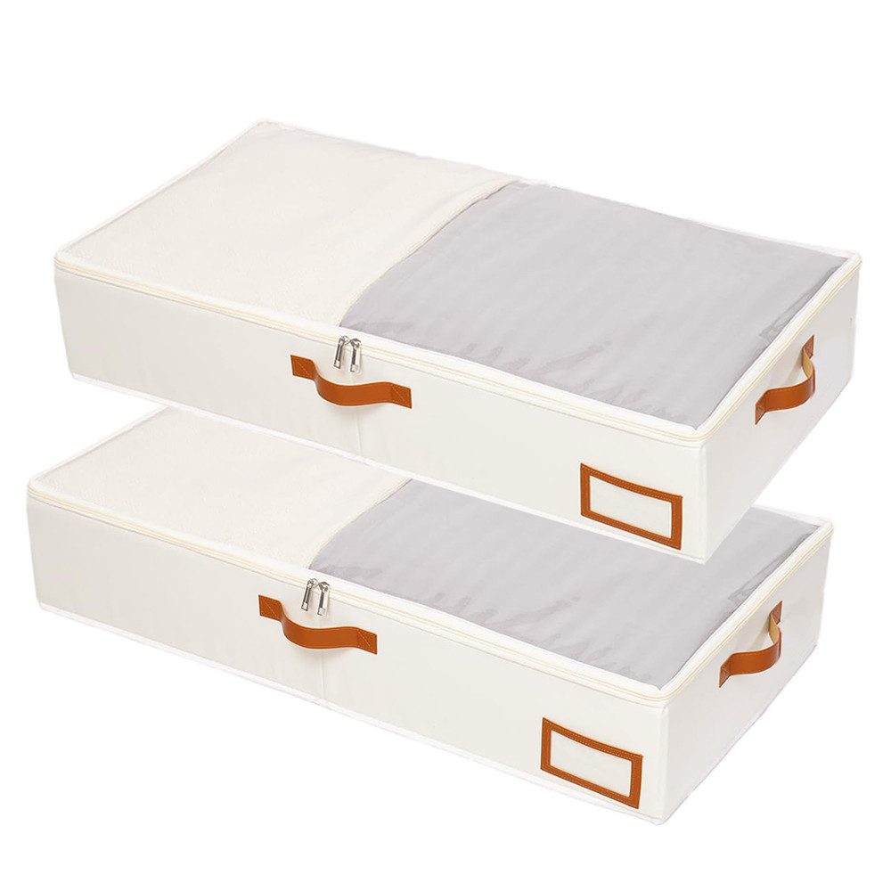 TUWENA Unterbettkommode 2 Stück Aufbewahrungsbox unter dem Bett,Faltbare Aufbewahrung Kleidung, mit Klarem Fenster, Unterbettkommode für Bettdecken, Kleidung