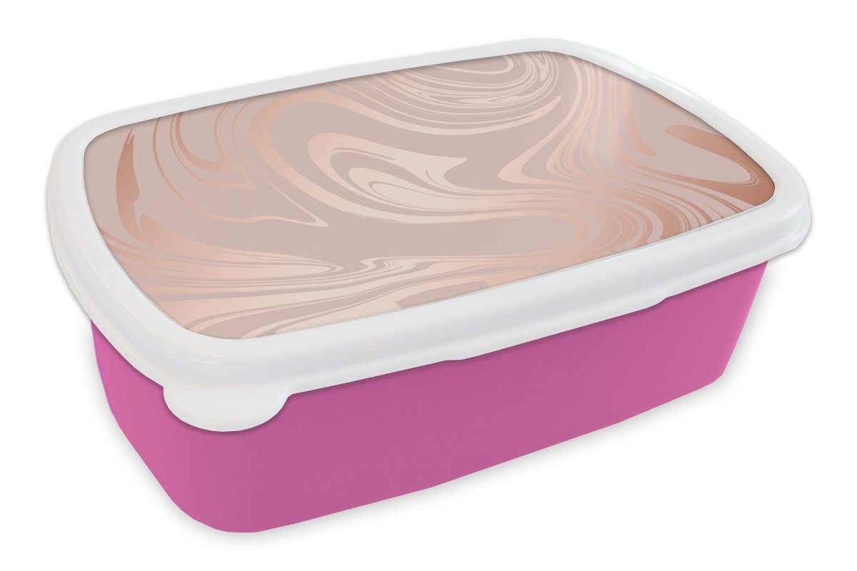 MuchoWow Lunchbox Marmor - Roségold - Luxus, Kunststoff, (2-tlg), Brotbox für Erwachsene, Brotdose Kinder, Snackbox, Mädchen, Kunststoff rosa