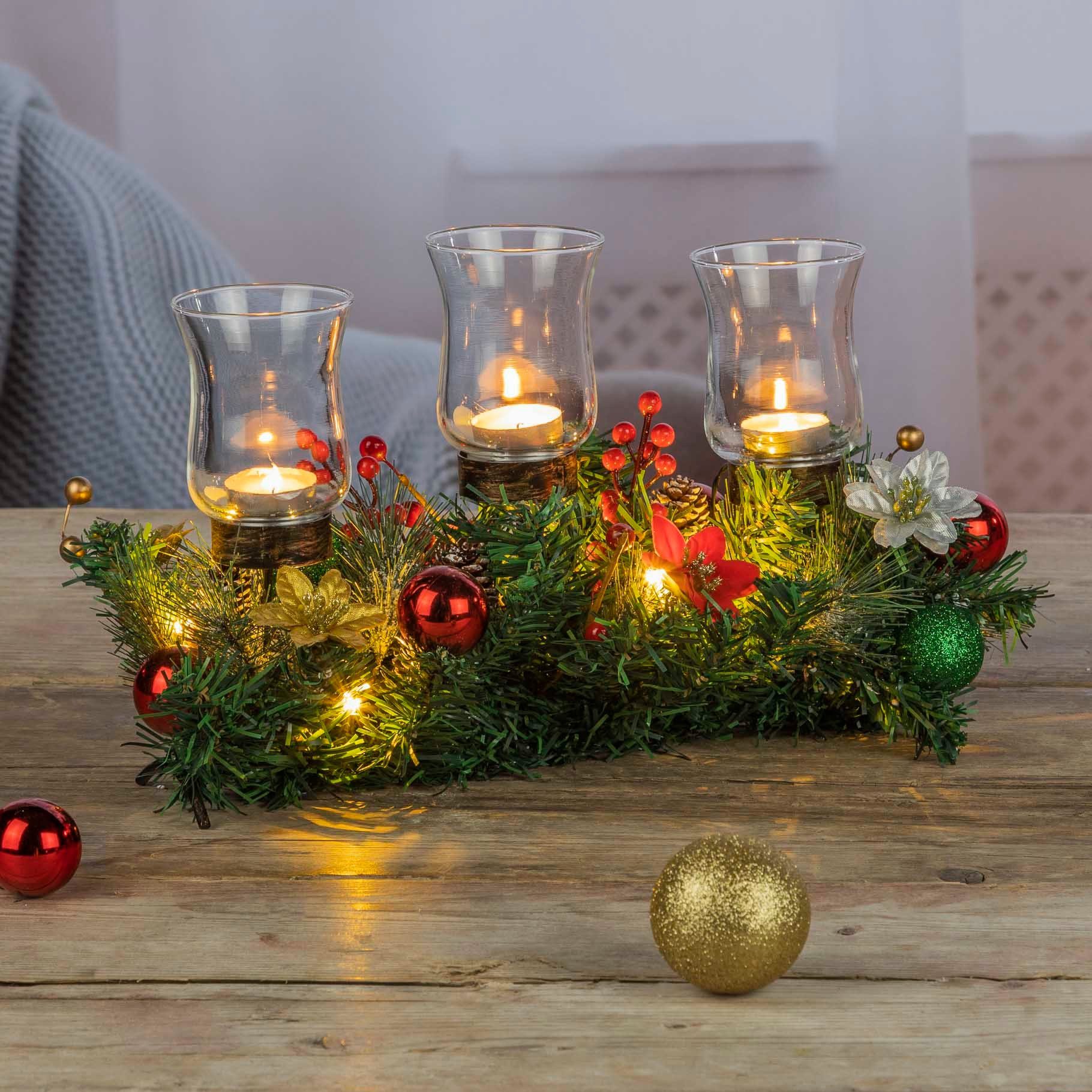 HI Kerzenhalter Kerzenhalter mit 6 warm weißen LEDs ca. 46 x 23 x 20,5cm (1 günstig online kaufen