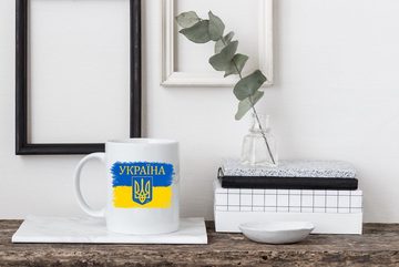 Youth Designz Tasse Vintage Ukraine Kaffeetasse Geschenk, Keramik, mit Flagge und Wappen Vintage Print