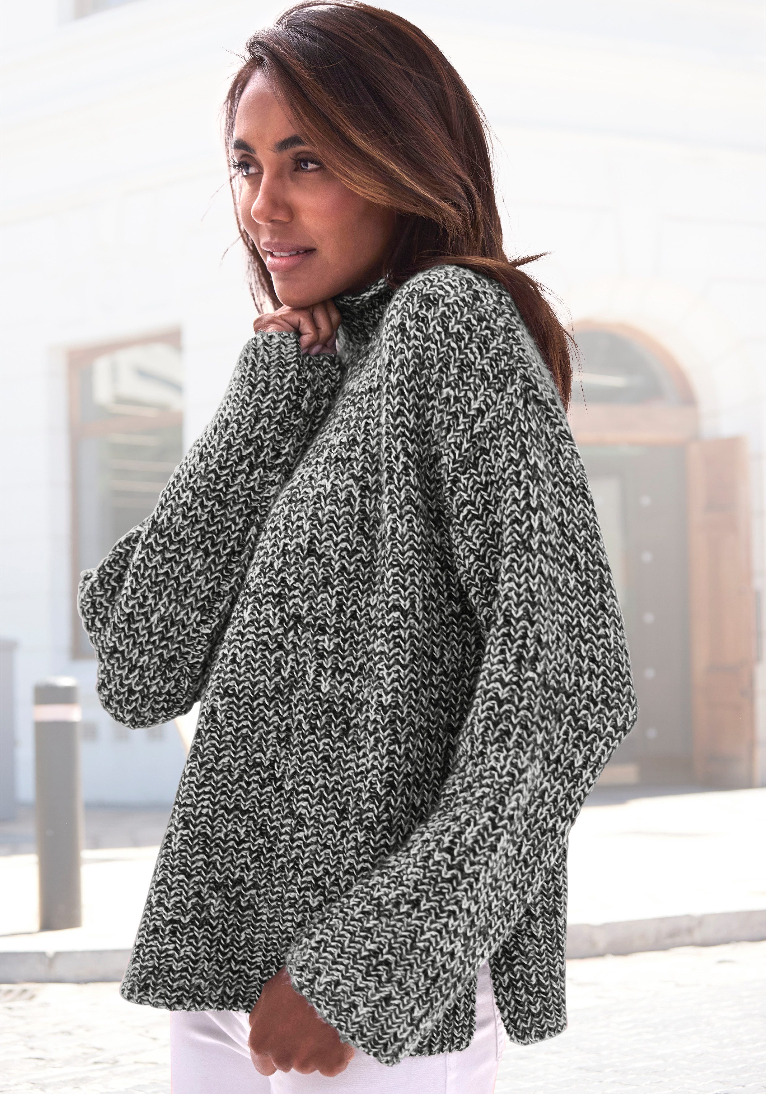 Buffalo Stehkragenpullover in Melange-Optik lockere Passform, warmer Strick, kuscheliger Strickpullover, Oversize