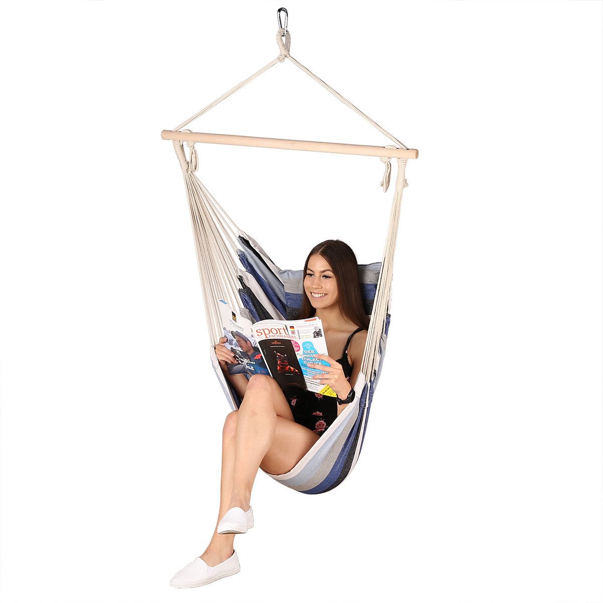 NILS CAMP Hängesessel Hängeschaukel Hängestuhl blau gestreift inkl. 2 Kisse günstig online kaufen