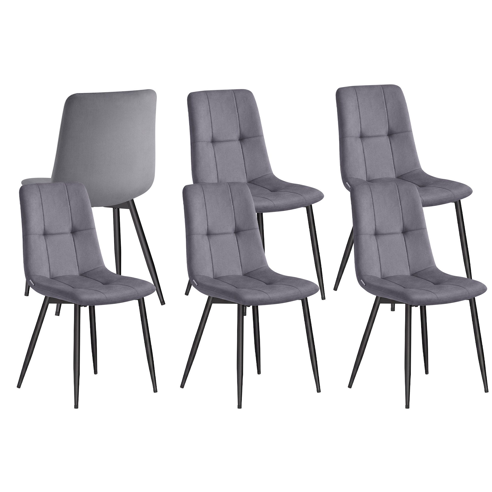 VASAGLE Esszimmerstuhl Samt, Küchenstühle, Sessel mit verstellbaren Füßen, für Wohnzimmer (6 St), bis 120 kg belastbar, modern, gepolstert, schiefergrau