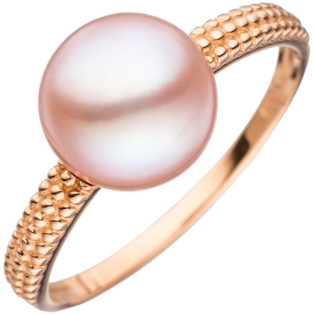 Schmuck Krone Silberring Ring mit Süßwasser-Zuchtperle rosa, 585 Rotgold, Gold 585