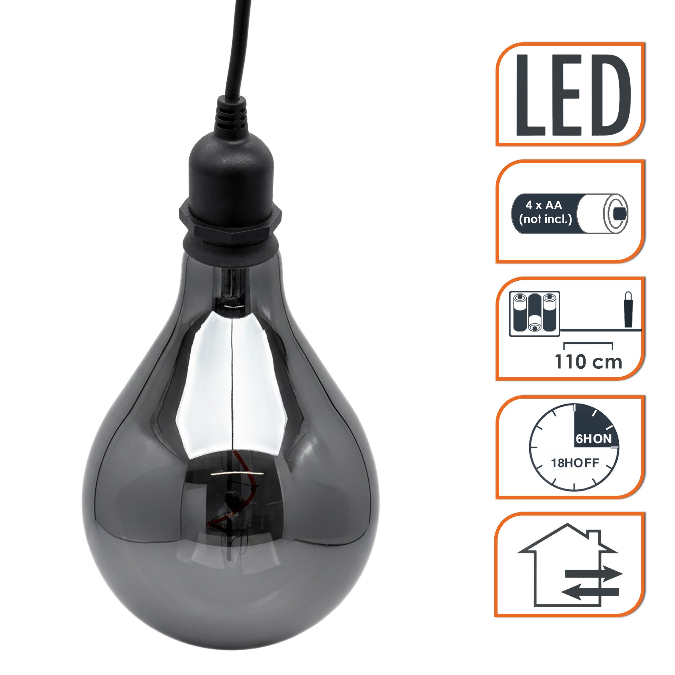 Spetebo Dekoobjekt Industrial Look Pendelleuchte (LED, 1 St., XL), Glas Glühbirne zum hängen mit Timer – Bild 4 von 5