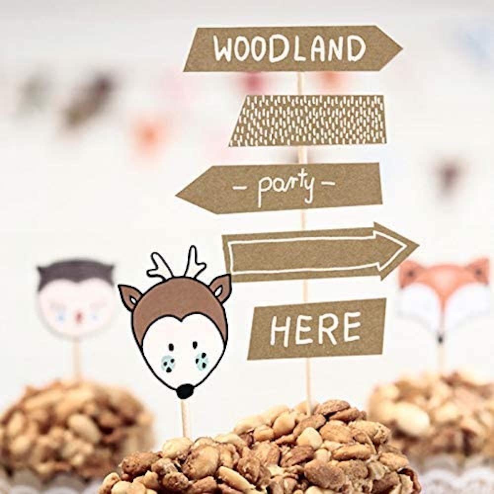 partydeco Pompon 1 Cake Topper - Woodland - Schilder