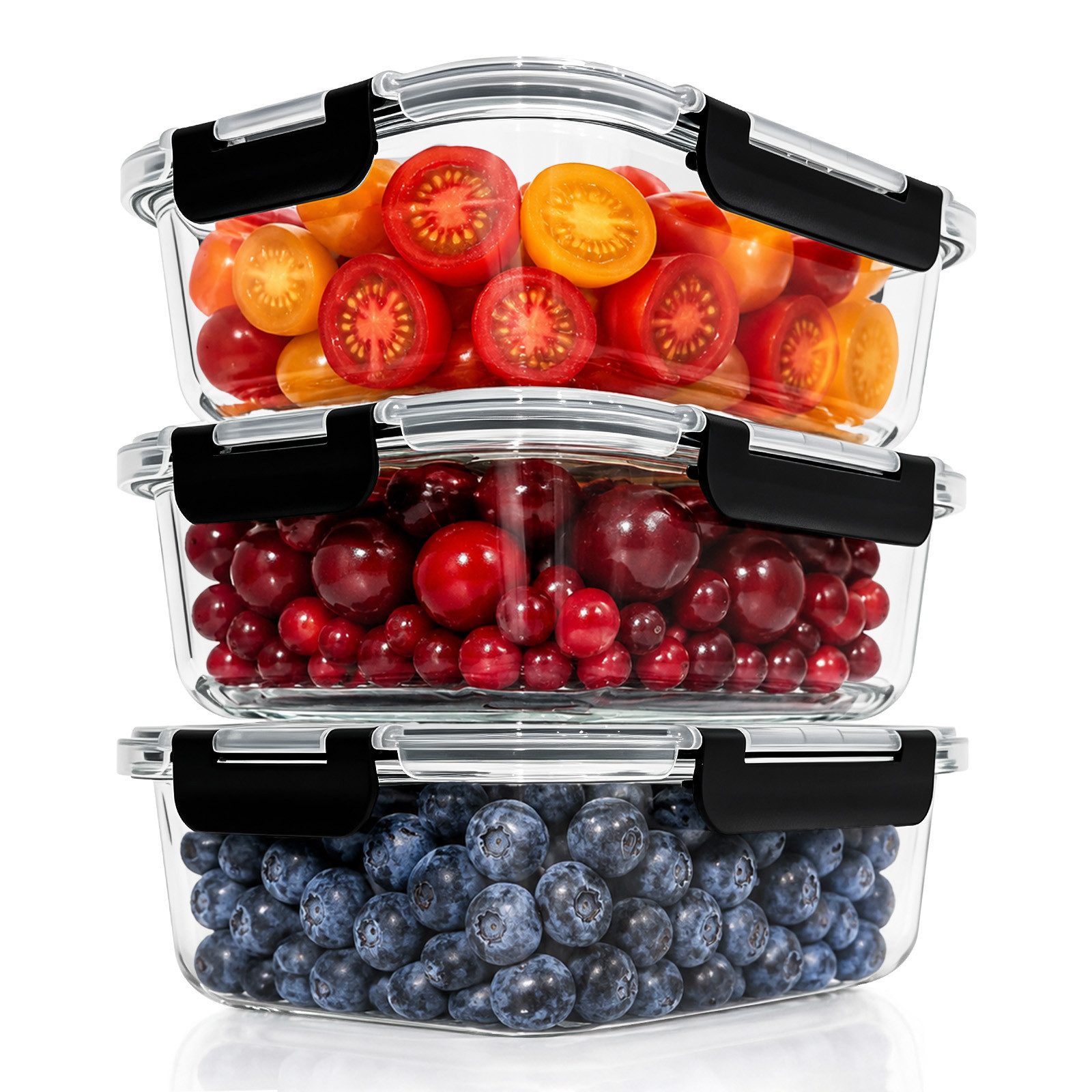 SunJas Frischhaltedose set mit deckel,Glasbehälter mit Deckel,3x1520ml frischhaltedose glas, glas, (meal prep box glas set,lunchbox erwachsene,Glas Lunchbox, 3-tlg., spülmaschinenfest, mikrowellengeeignet & backofenfest), Borosilikatglas mit Deckel,Glasdo