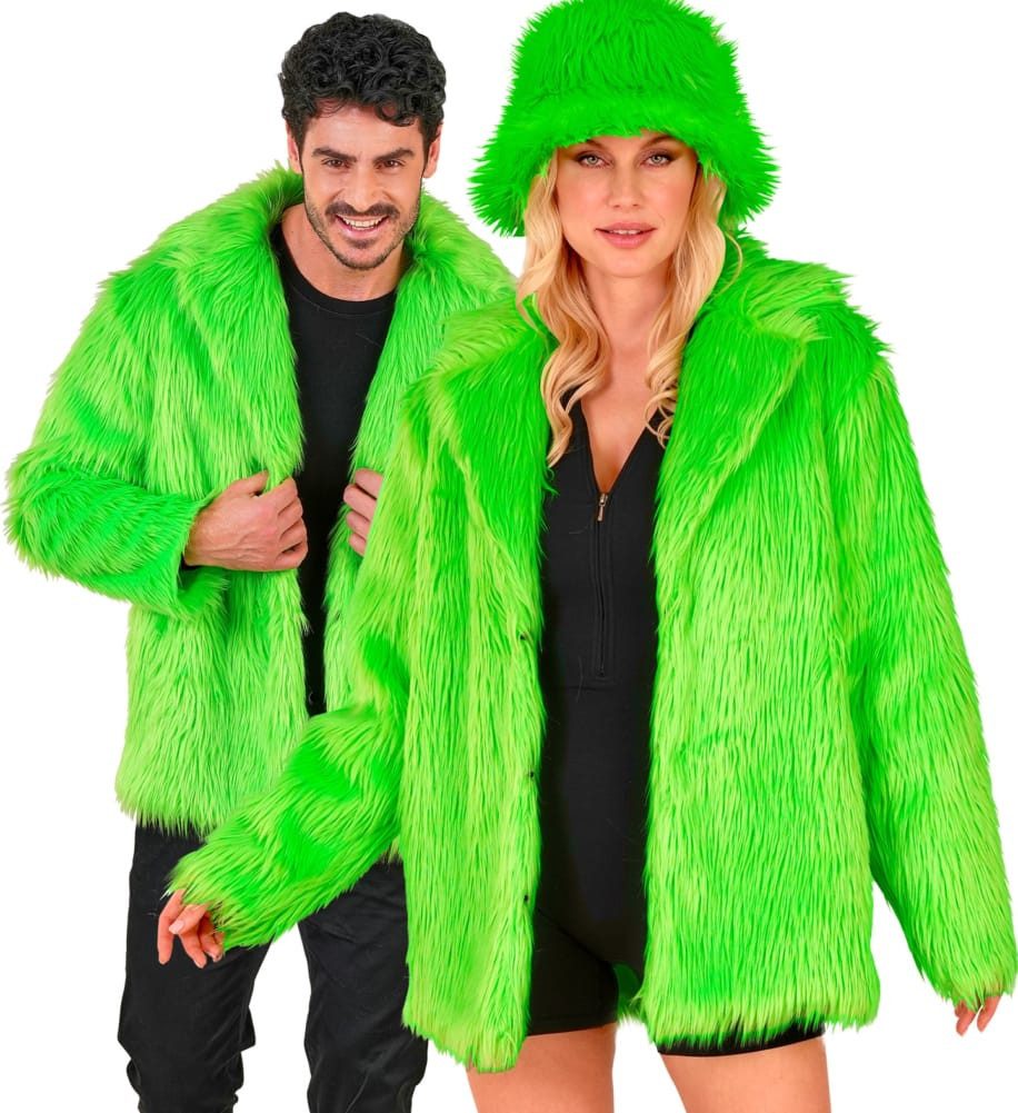 Kostüm Plüschjacke Alien Neon grün Damen