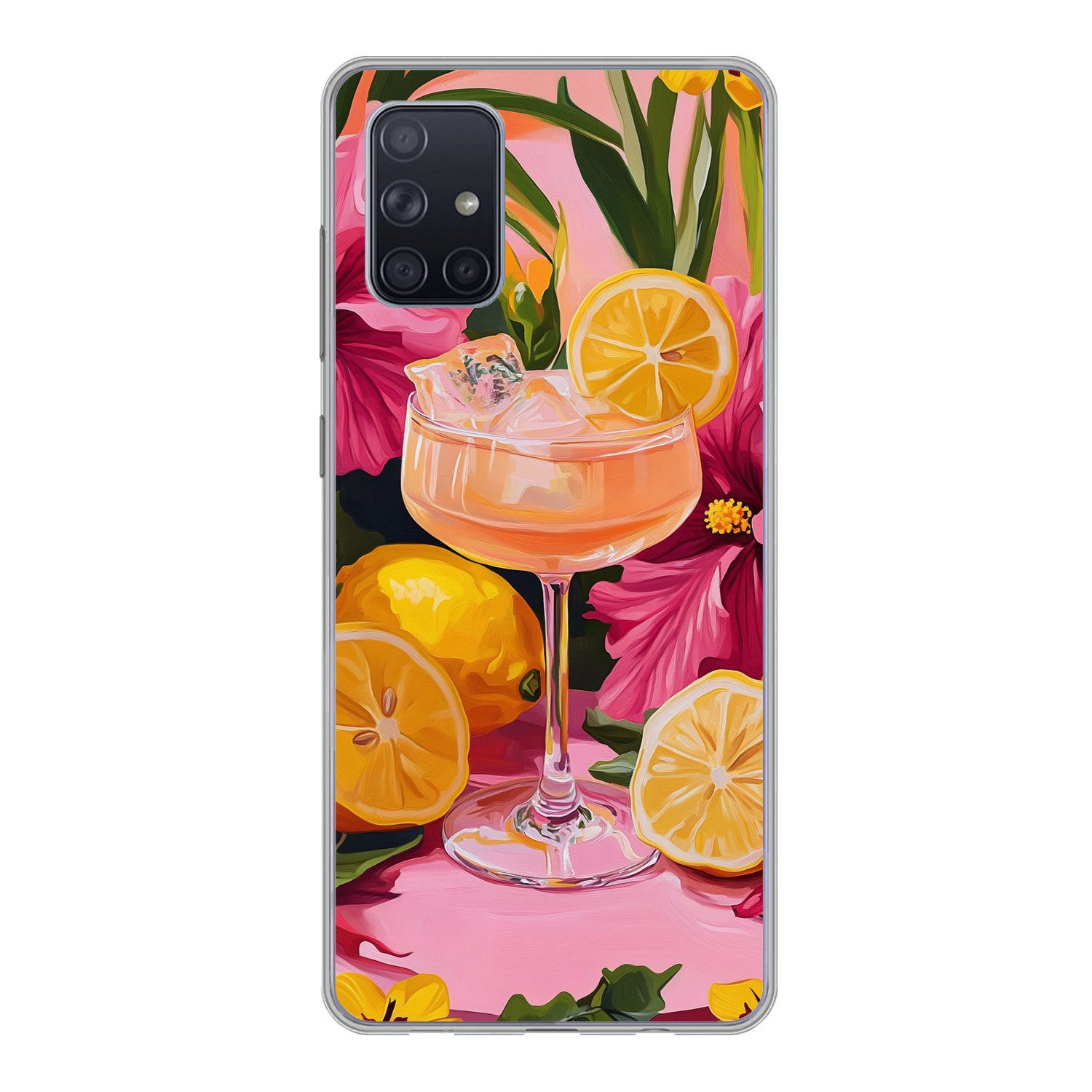 MuchoWow Handyhülle für Samsung Galaxy A51 Getränk - Blumen - Gelb, Smartphone-Bumper, Print, Handy Schutzhülle Dünn