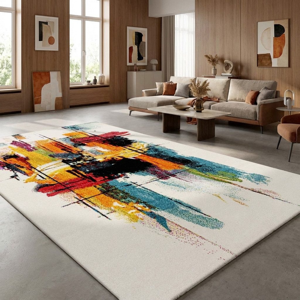 TaCa Home Teppich Kurzflor-Frisee-Teppich, rechteckig, Höhe: 16 mm, Wohnzimmer Esszimmer Schlafzimmer Gang Flur, bunt - 80 x 150 cm