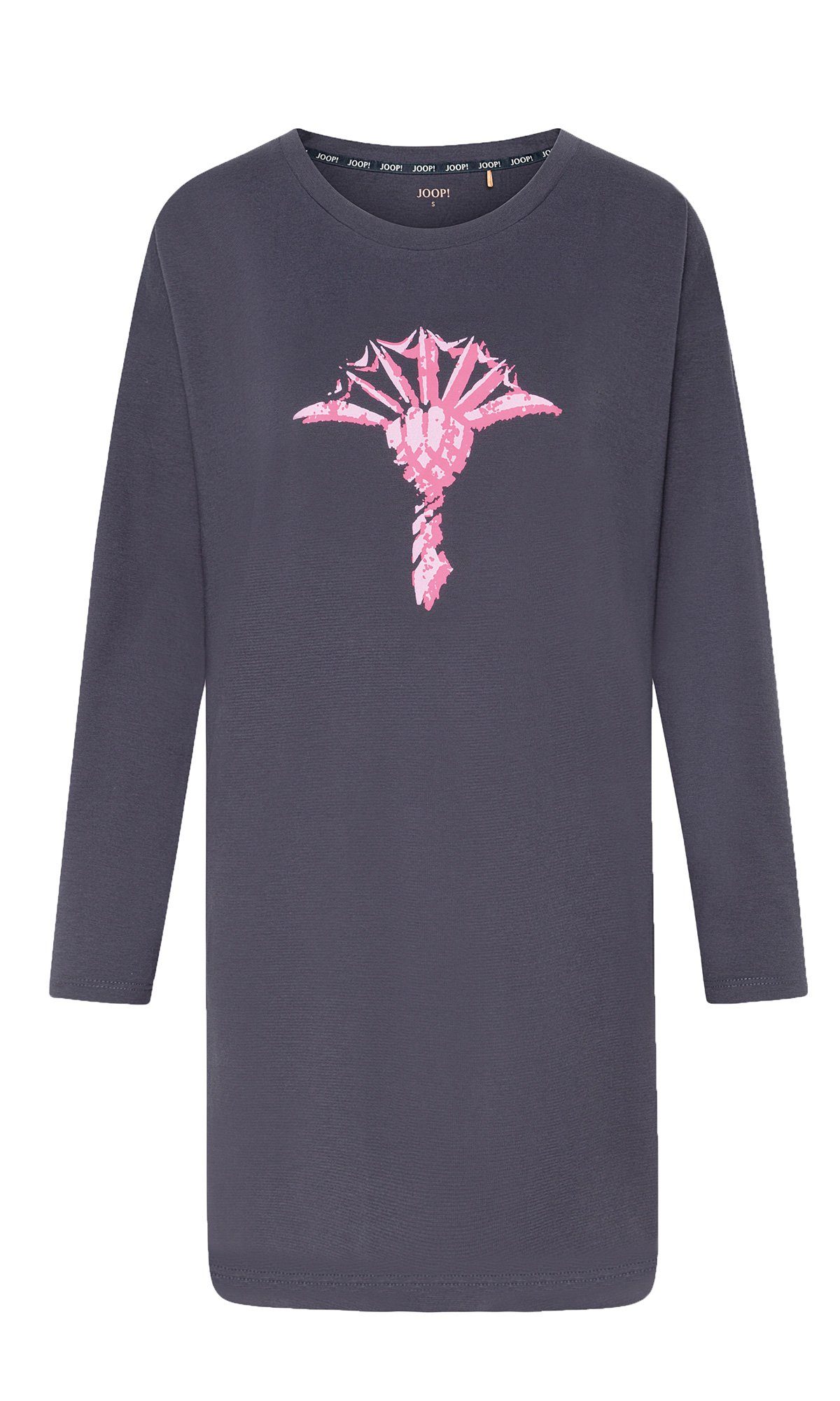 Joop! Sleepshirt mit großem anthrazit aus reiner (1-tlg) Arm - Schlafshirt mit Bigshirt Cornflower (410) Print langem Baumwolle Damen