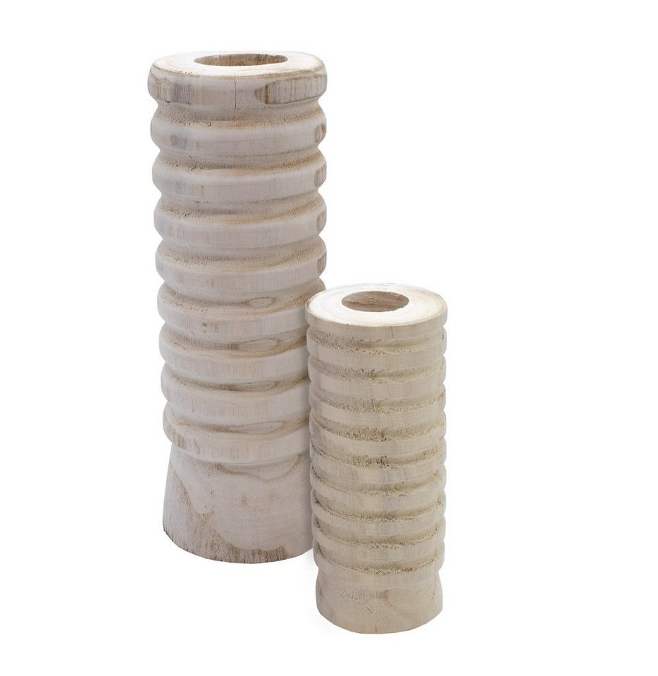 Spetebo Dekovase Holz Blumenvase 2er Set verschiedene Designs (Set, 1 St., 2er), Flasche Holzvase naturbelassen