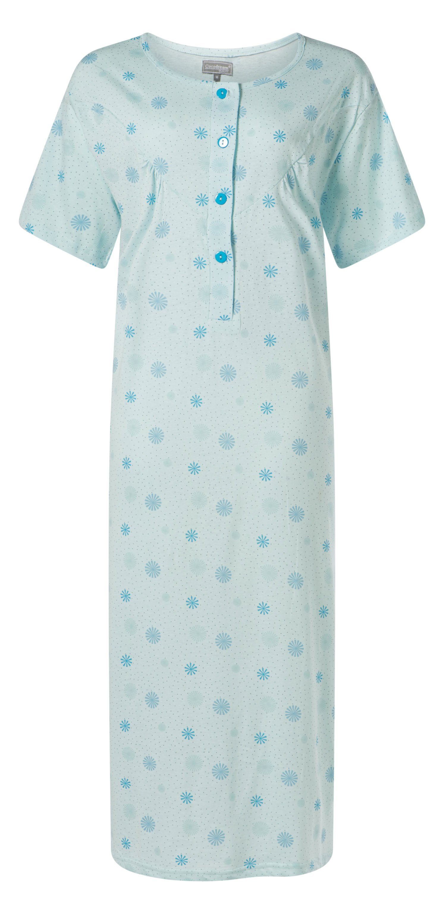 Cocodream Nachthemd Baumwolle Damen kurzem (1-tlg) blau Arm mit Nachthemd