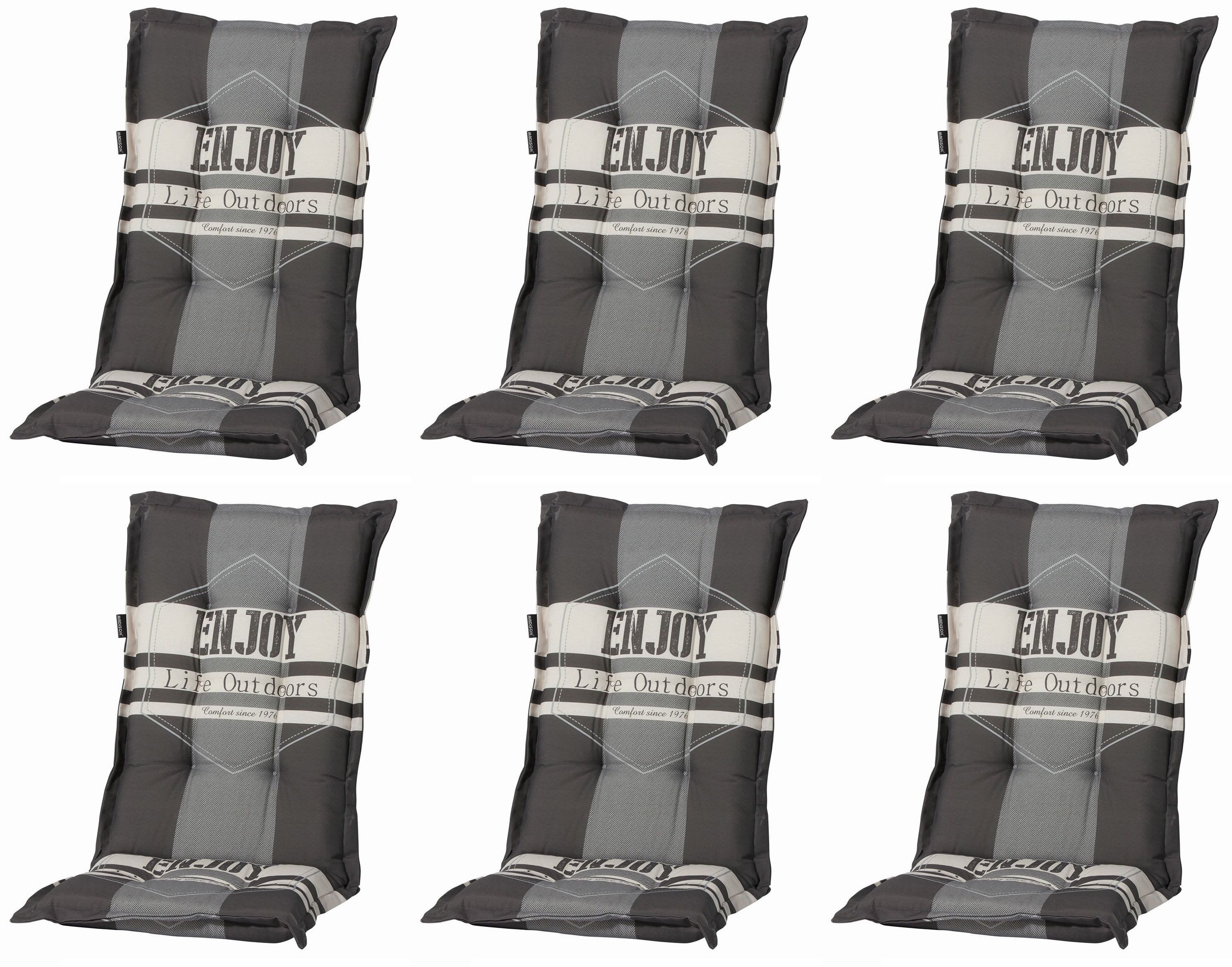 Madison Hochlehnerauflage 6 er Set F 331 Gartenstuhl Auflagen Kissen Polster für Hochlehner, (Spar-Set, 6 St., 6 Auflagen), für Hochlehner-Stühle UV-beständig inkl. Bindebänder und Halteband