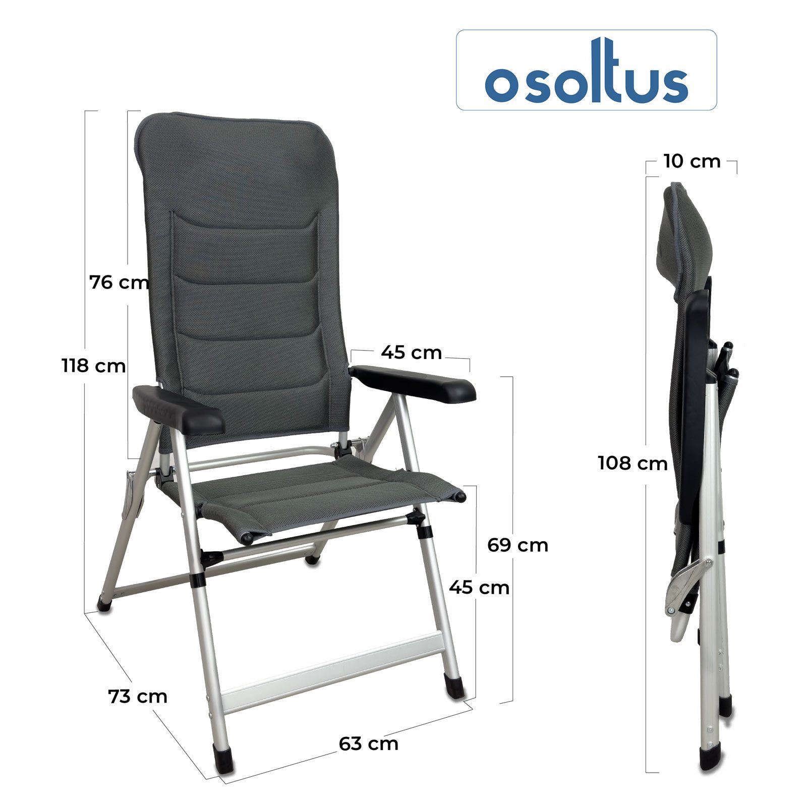 osoltus Campingstuhl osoltus Alu Camping Klappsessel Soft Touch 3D MESH AIR Anthrazit
