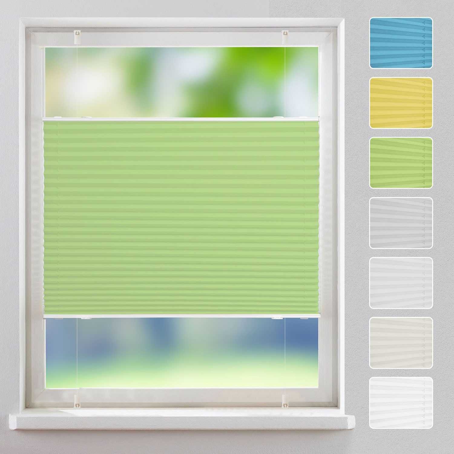 OUBO Plissee Faltrollo Ohne Bohren, Lichtschutz, Klemmträger,Easyfix, Lichtschutz, verspannt, Klemmfix, Jalousie für Fenster & Tür