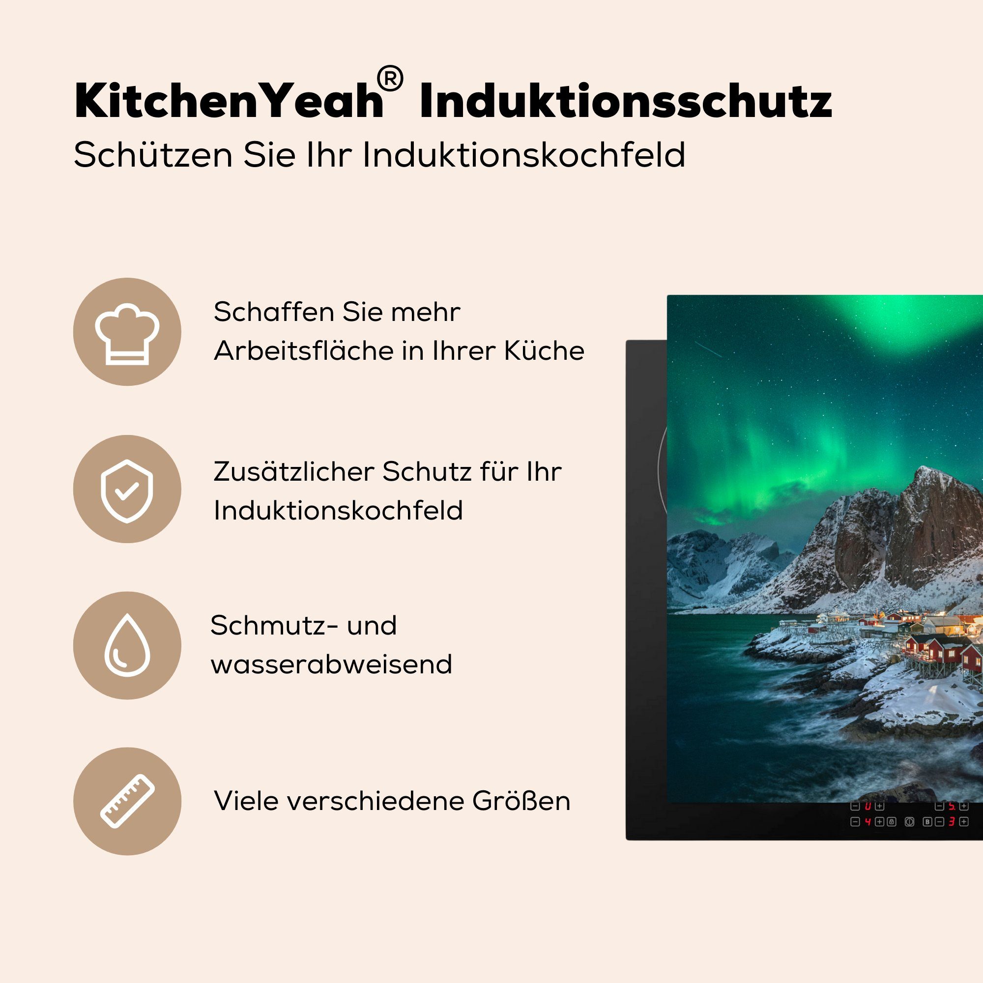 MuchoWow Herdblende-/Abdeckplatte Aurora - Arbeitsplatte (1 küche - tlg), Berge, Abend für 78x78 Vinyl, cm, Ceranfeldabdeckung