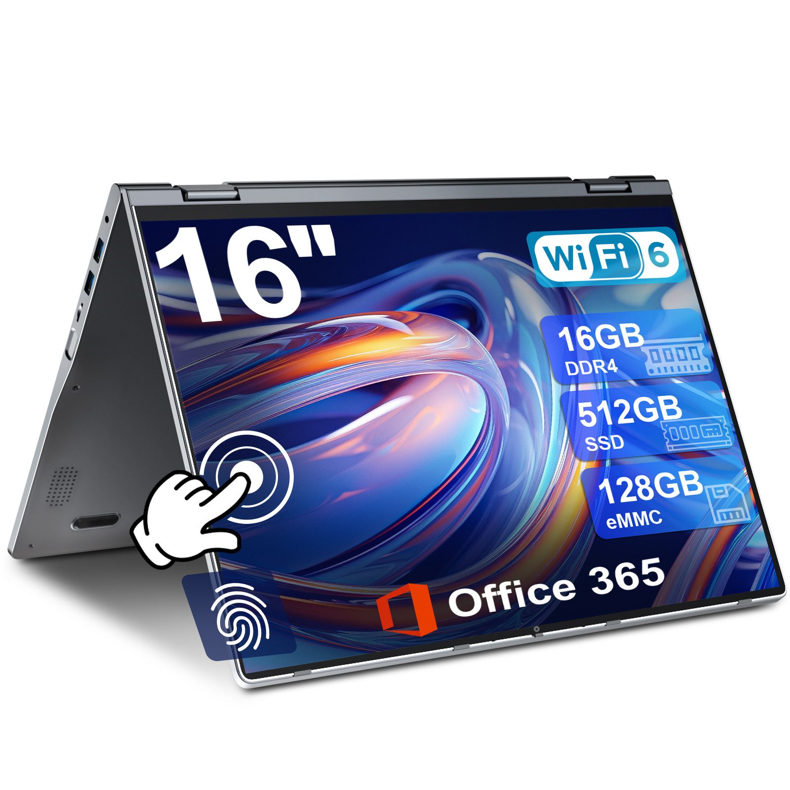 MENGHU 2-in-1 Convertible Laptop 16 Zoll Touch-Screen 16GB RAM 640GB SSD Notebook (Intel N5095, Intel UHD Graphics, 16 GB, 640 GB SSD, 4-core CPU)